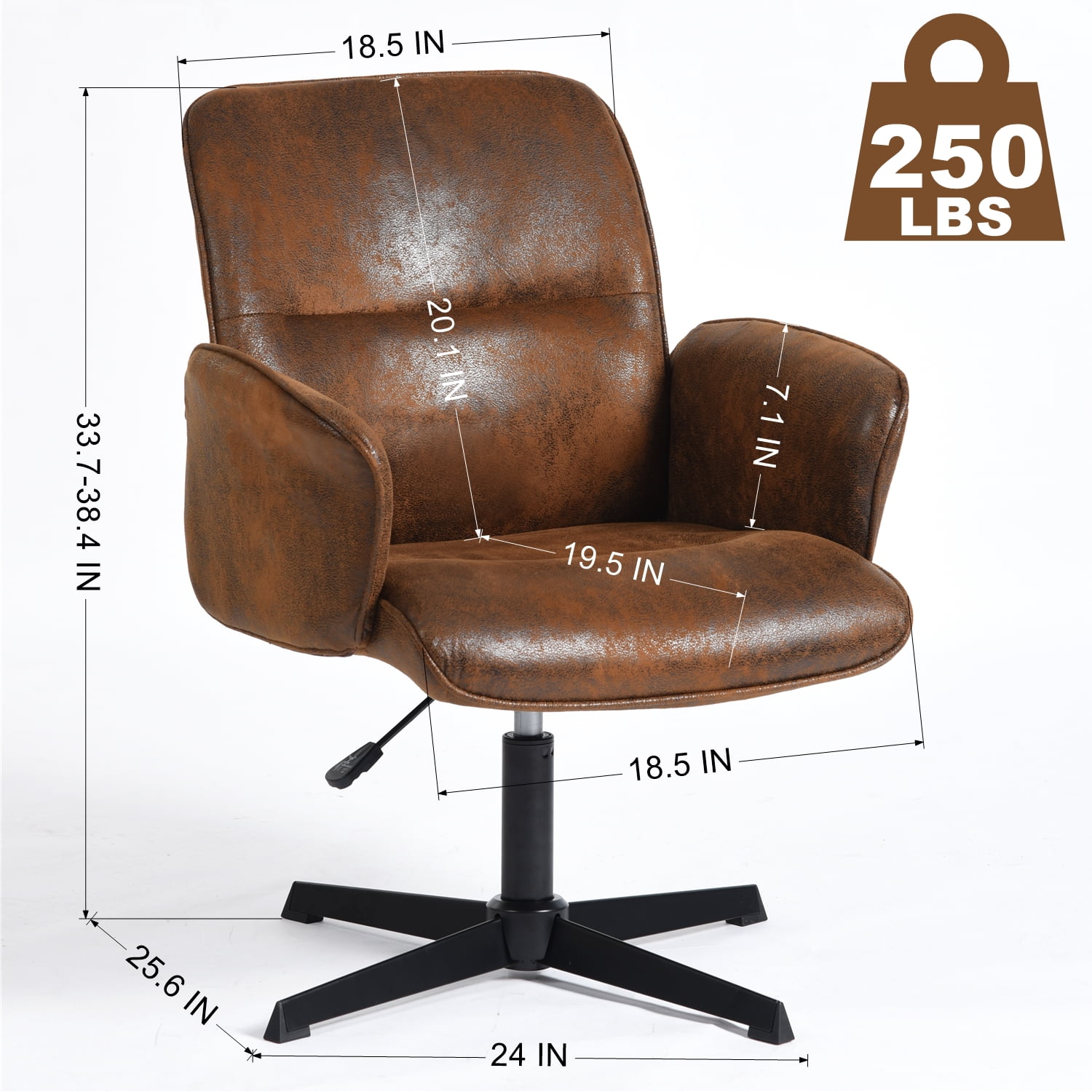 Homy Casa Home Office Desk Chair, Swivel Height Adjustable Criss-cross Computer Chairs Armchair Suede Brown - Image 2