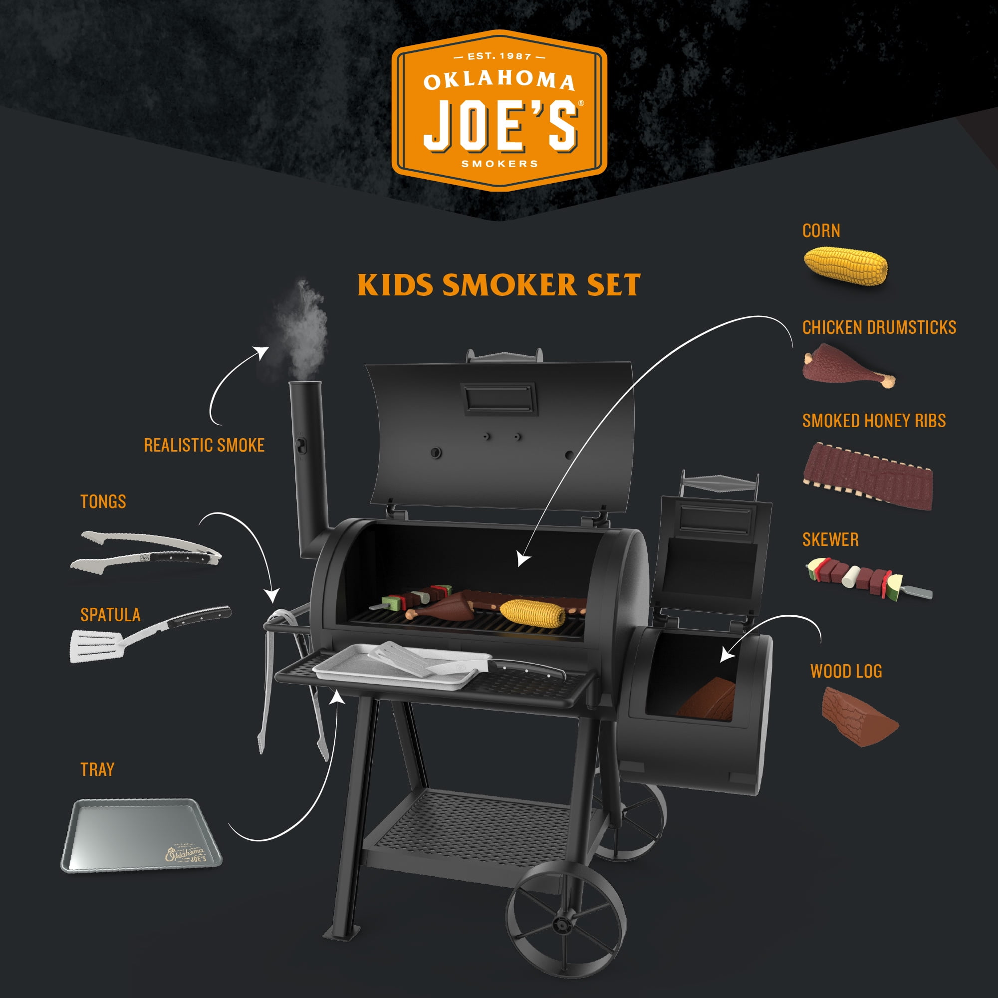 Oklahoma Joe Toy Smoker Set For Kids Ages 3+ Aaa Battery-Powered Black - Image 2