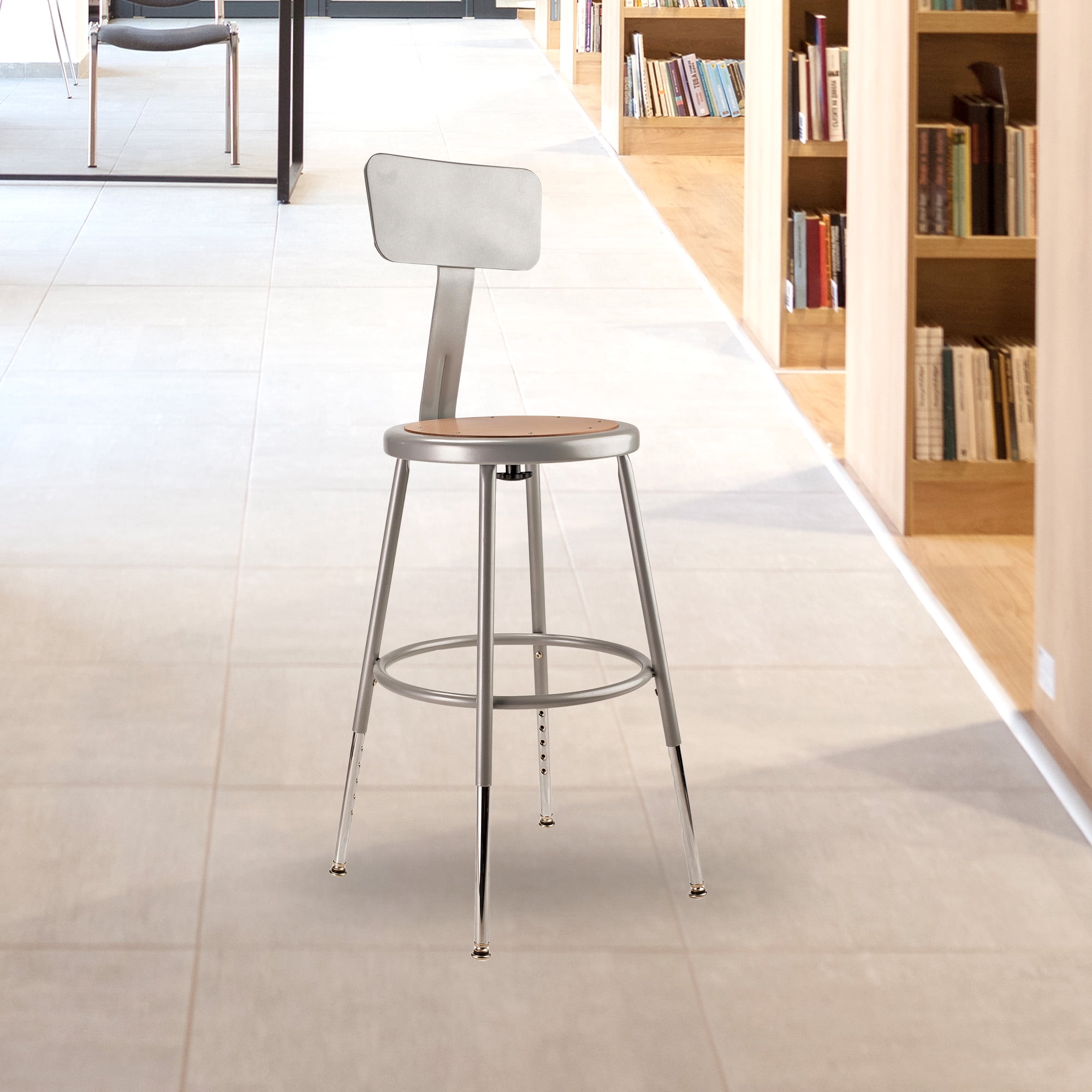 STOOL STEEL ADJUSTABLE HEIGHT W/BACKREST 19-27H - Image 4