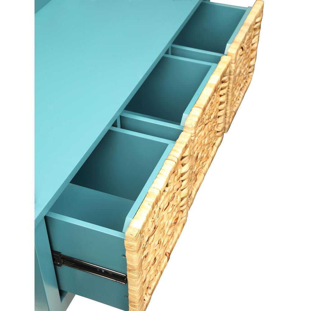 Rectangular Wooden Bench with Storage Basket, Blue- Saltoro Sherpi - Image 7
