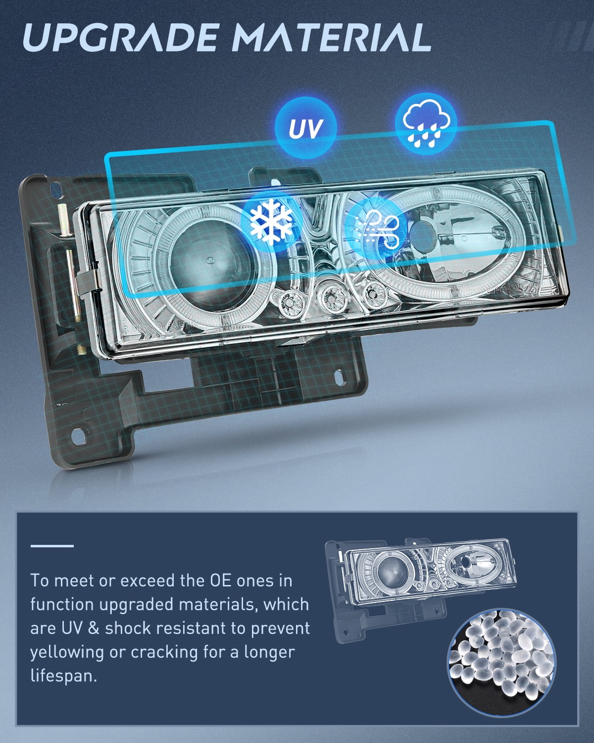 Nilight Headlight Assembly Compatible with 1988-1998 Chevy/GMC C10 C/K 1994-1999 Tahoe 1992-1994 Blazer 1992-1999 Yukon Suburban Chrome Housing Clear Lens Projector Halo Headlights - Image 5