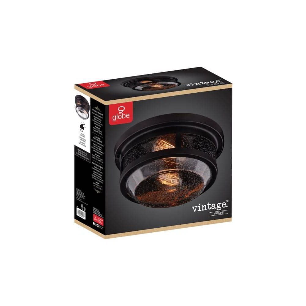 Globe Electric Vintage Wolfe 2-Light Bronze Dimmable Outdoor Flush Mount Ceiling Light - Image 2