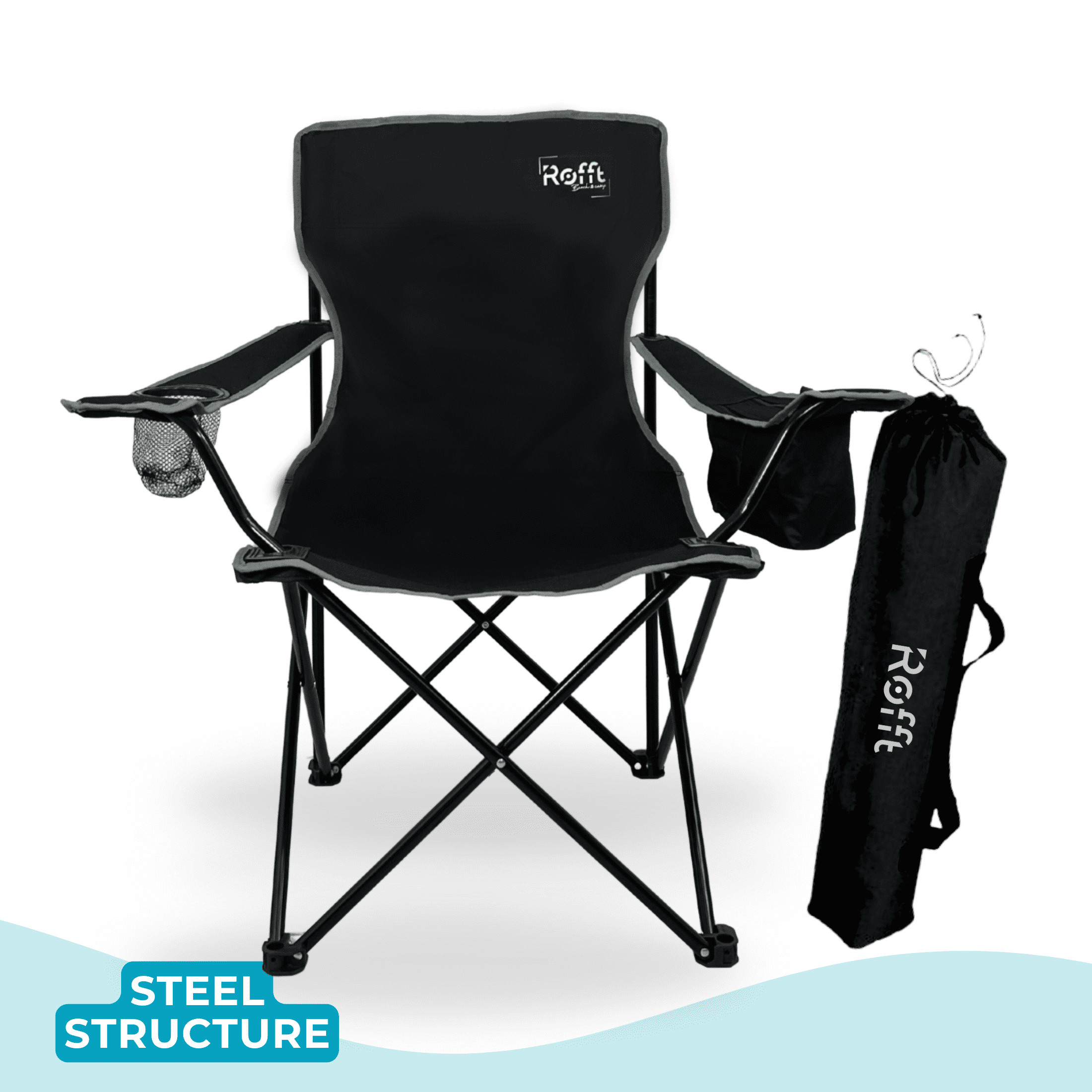 ROFFT Portable Camping Chair with Can Cooler, Fully Seat and Back with Side cooler Pocket and Cup Holder, Carry Bag Included, Collapsible Chair for Camping, events, Beach, and Sports - Image 10