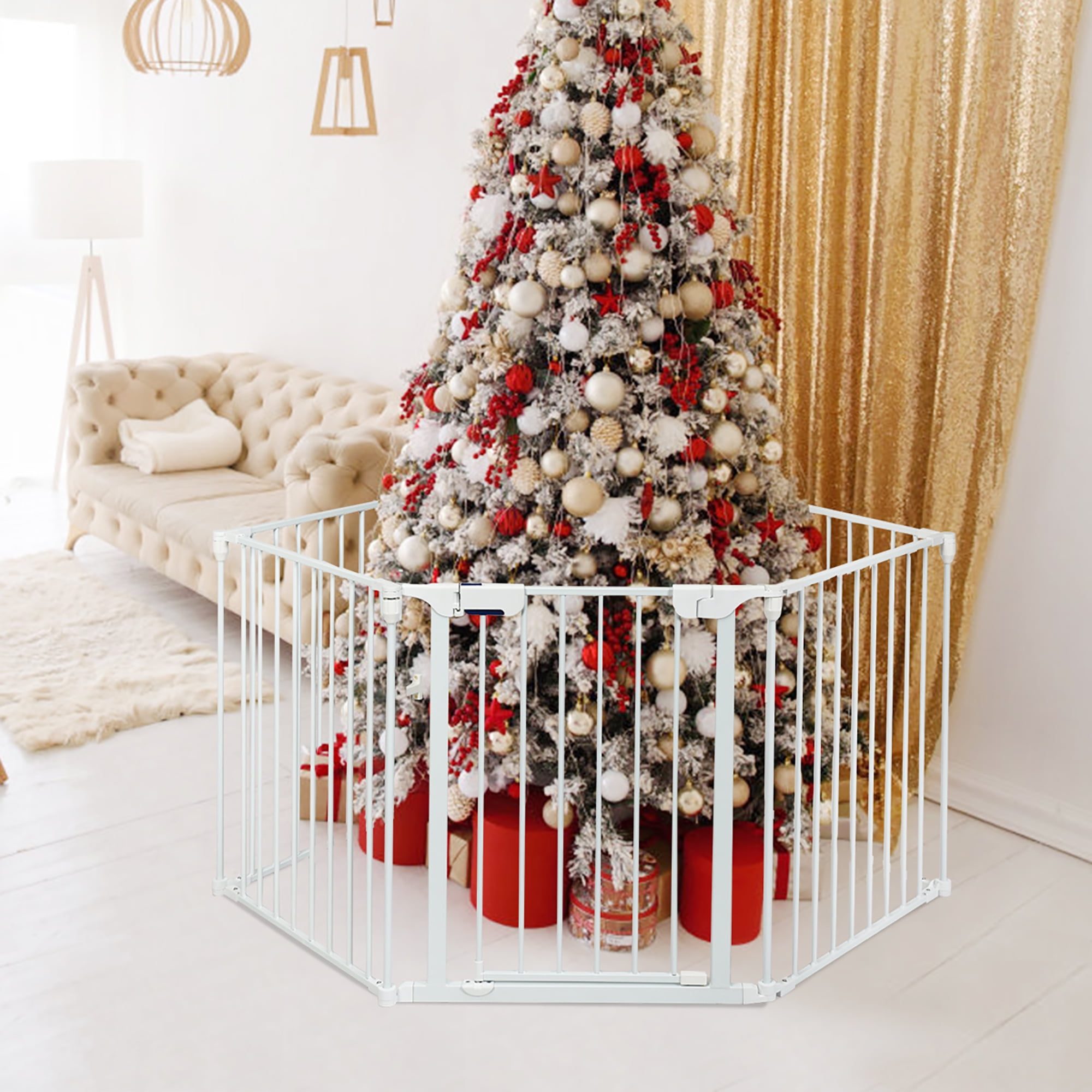 Costway Fireplace Fence Safety Fence Hearth Gate BBQ Metal Fire Gate Pet White - Image 9