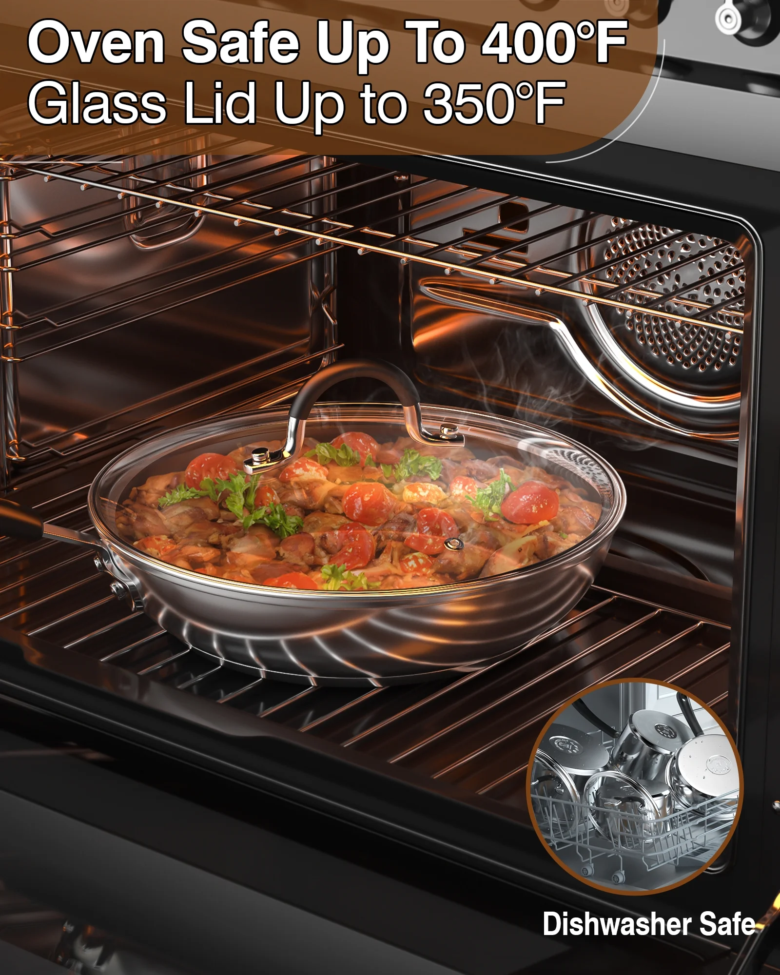 Cook N Home Stainless Steel Cookware Sets 10-Piece, Pots and Pans Kitchen Cooking Set with Stay-Cool Handles, Dishwasher Safe, Silver - Image 4