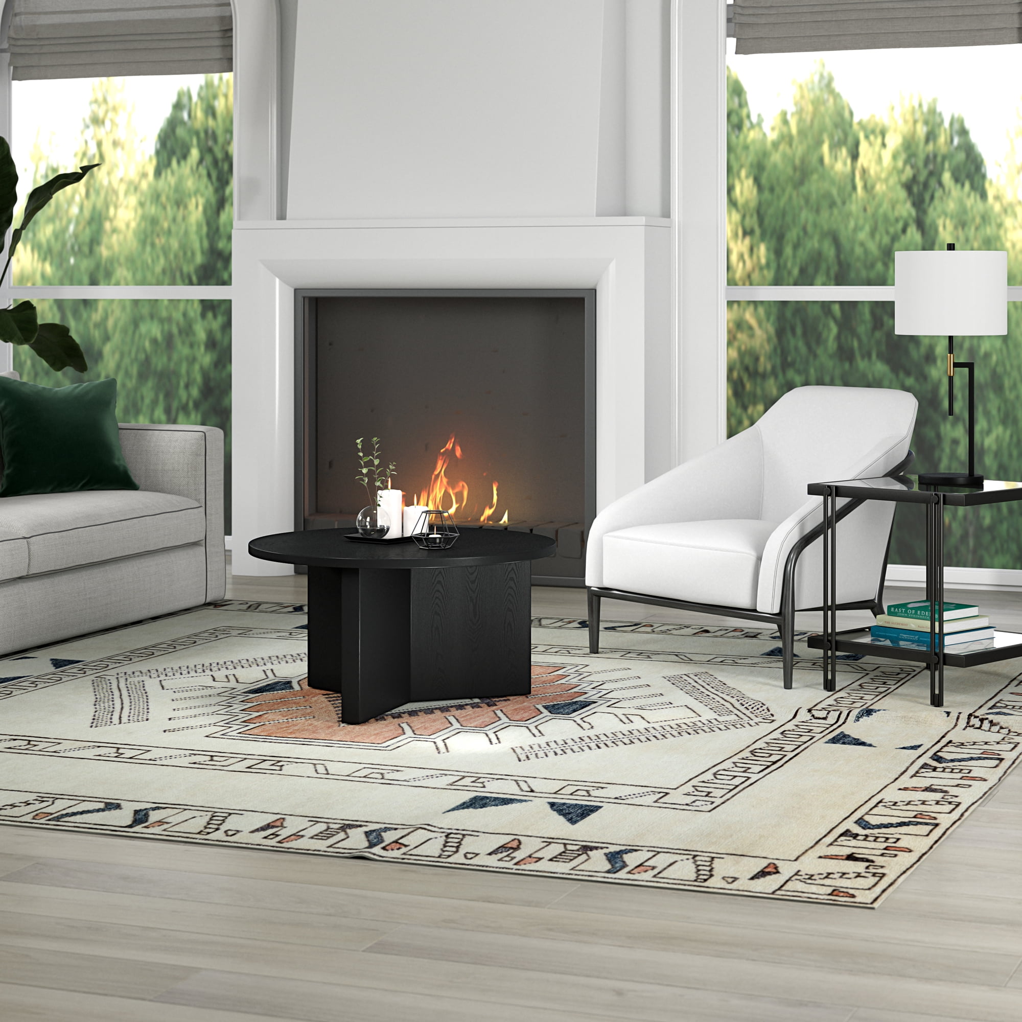 Evelyn&Zoe Anders 32" Wide Round Coffee Table, Black Grain - Image 7