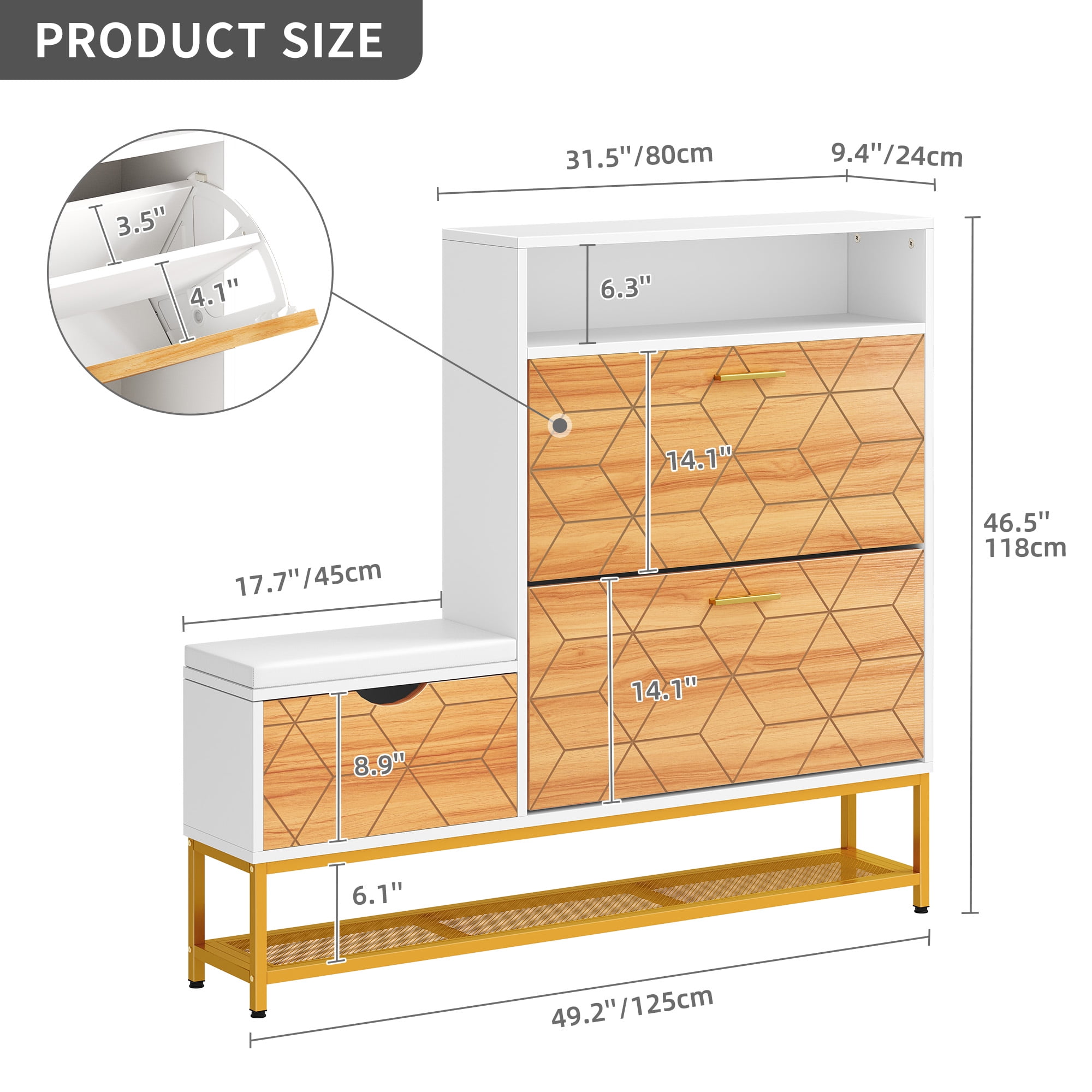 Dextrus Shoe Cabinet with 2 Flip Drawers & Open Shelf , Modern Shoe Storage Cabinet with Storage Bench, Freestanding Shoe Rack Storage Organizer Bench for Hallway Entryway, White - Image 11