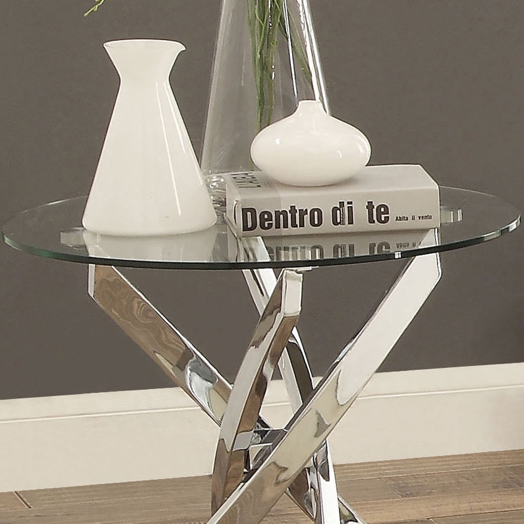 Furniture of America Gisela Glass Top End Table, Chrome - Image 5