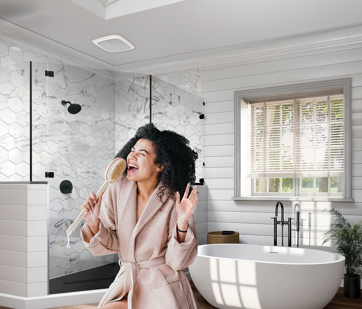 New Homewerks 70 CFM 1.5 Sones Ceiling Bathroom Exhaust Fan Ventilation Fan with Bluetooth Speaker - Image 2