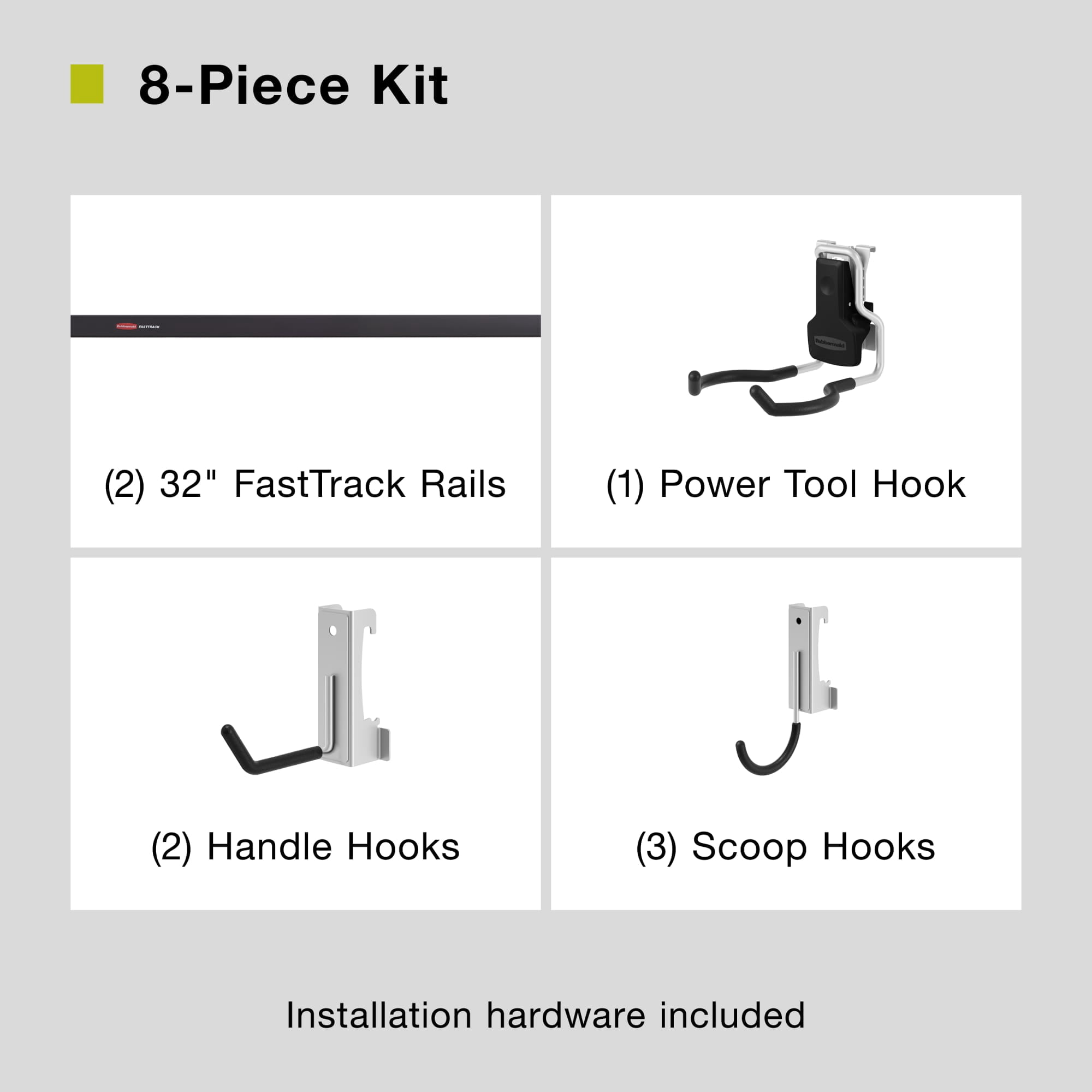 Rubbermaid Garage FastTrack 8-Piece Small Kit, Black/Grey - Image 3
