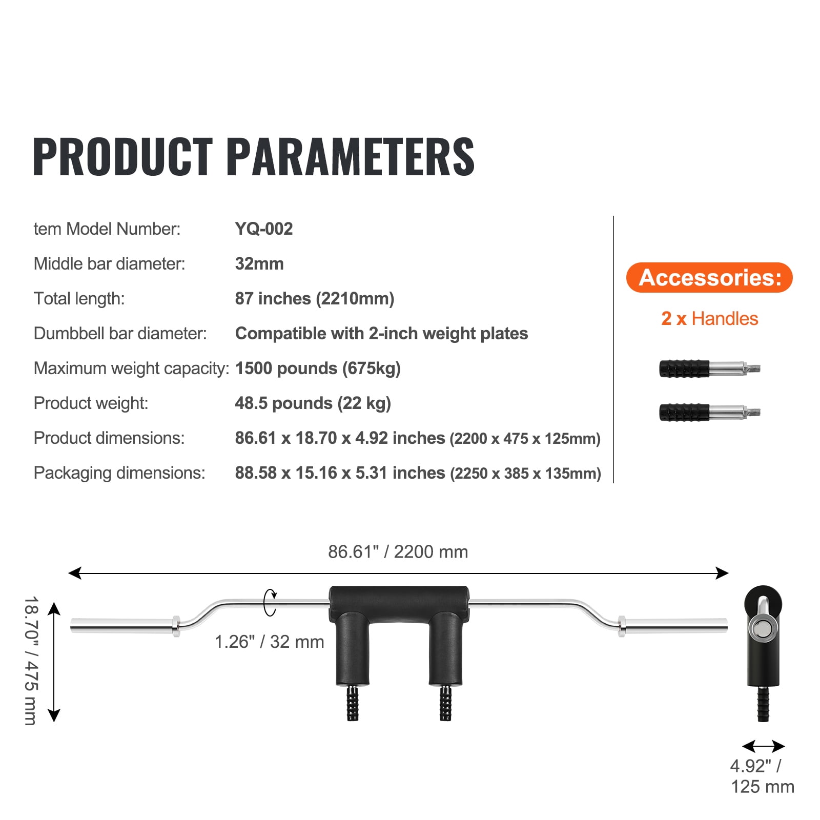KFFKFF Secure Squat Bar, Fitness Squat Bar with 1,500 LBS Capacity, Squat Bar Accessory with Arm and Shoulder Cushions, 32mm Diameter Weightlifting Bar, Perfect for Front Squats, Lunges - Image 4