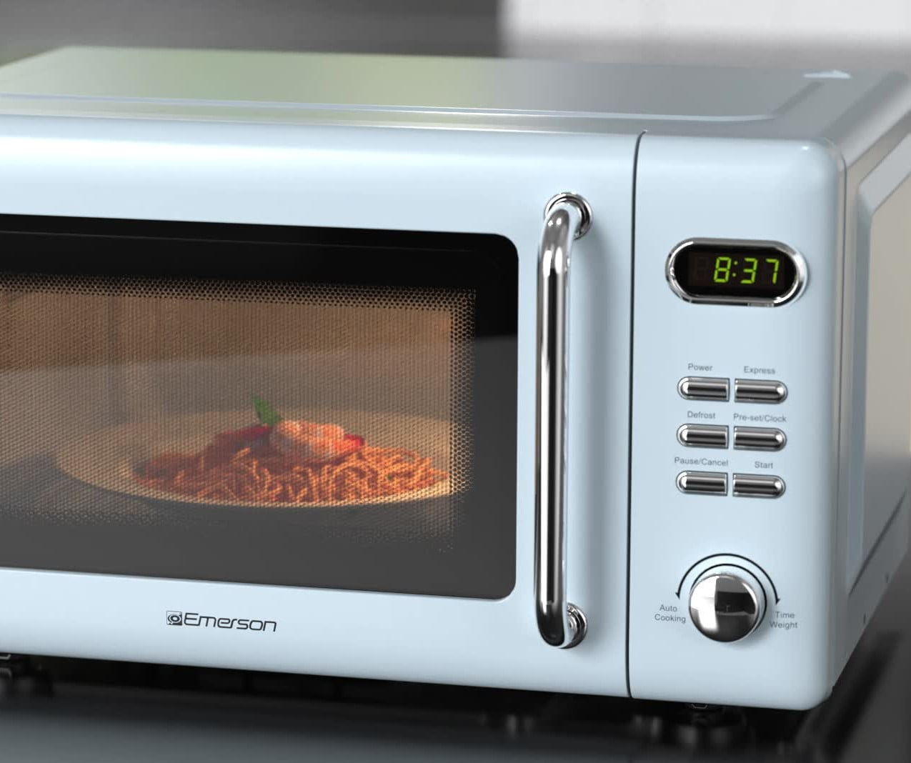 Emerson 0.7 Cu Ft, 700W Thunderbird Blue Retro Countertop Microwave Oven, MWR7020BL - Image 2
