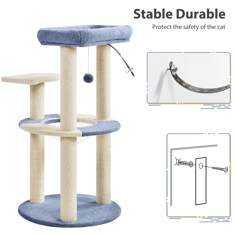 Alden Design 35.5″H Ocean Cat Tree with Padded Perch Natural Sisal for Kittens, Blue/Beige - Image 5