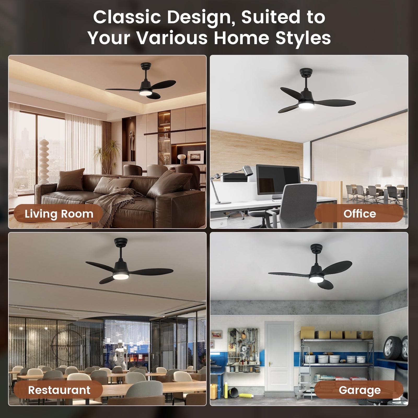 BLITZWILL Ceiling Fans with Lights and Remote & App Control,42 inch Modern Ceiling Fans,3 Reversible Blades Dimmable Noiseless, for Bedroom Kitchen Patio,Black - Image 5