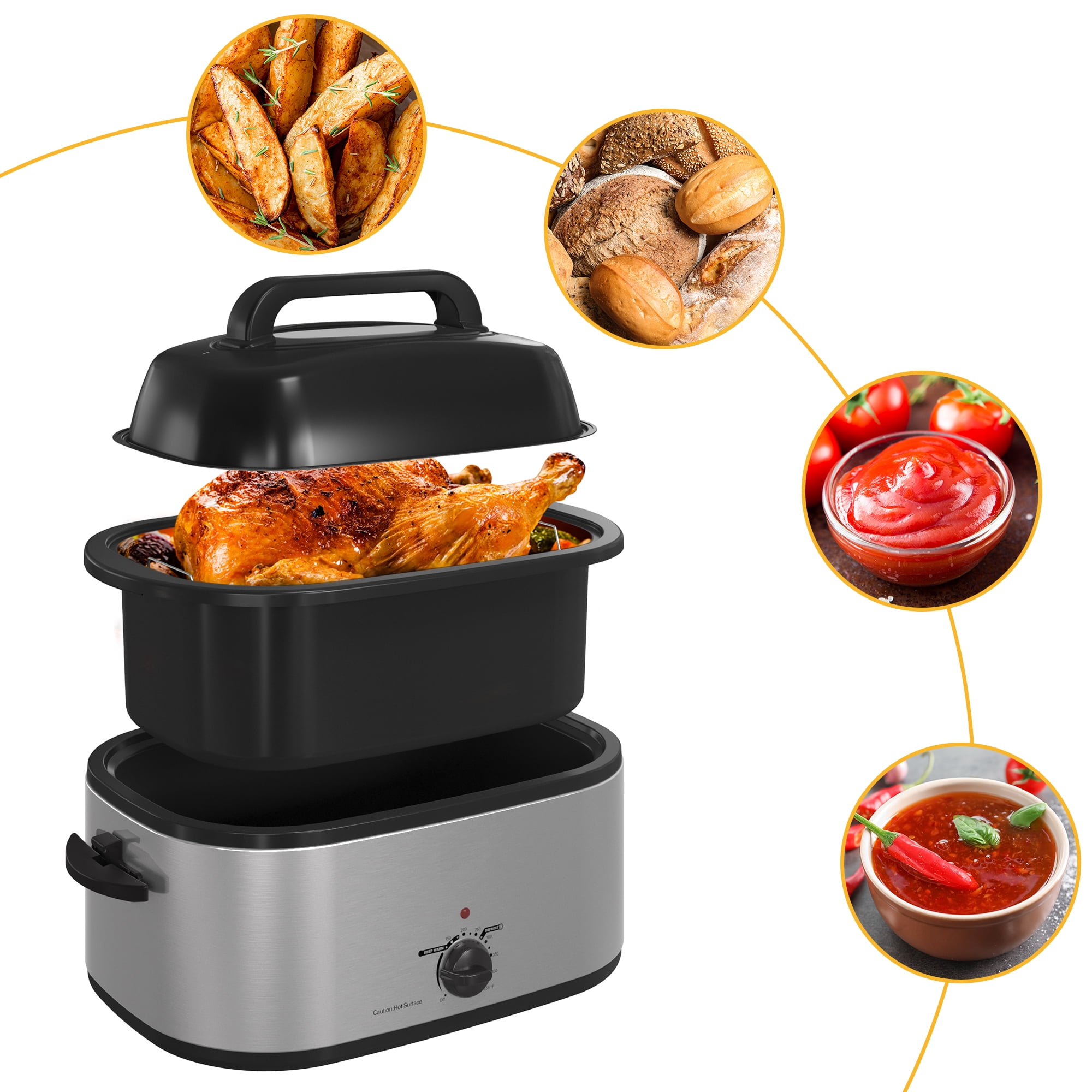 Sunvivi Electric Roaster Oven - 24 Qt, Stainless Steel, Non-Stick, Silver - Image 6