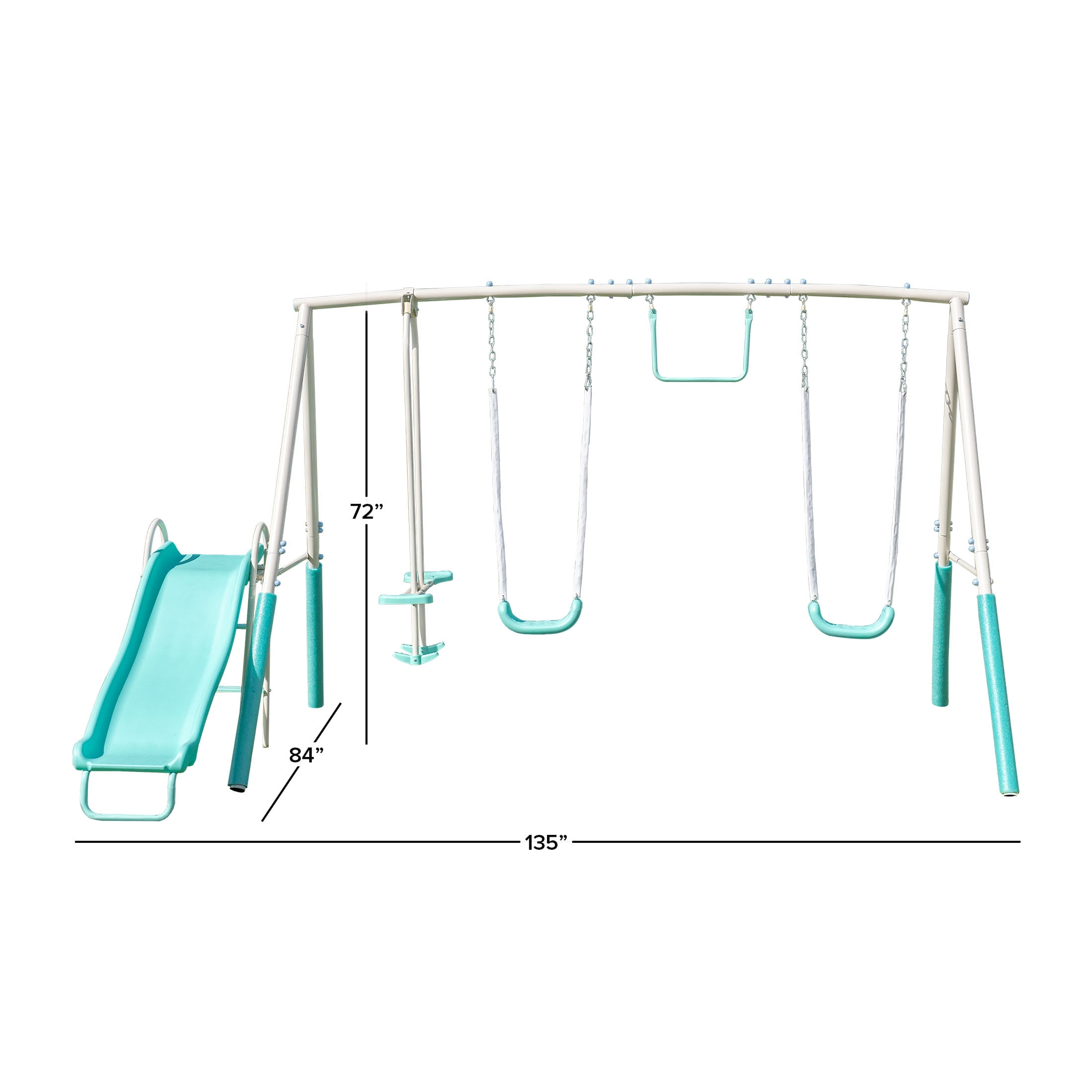 Sportspower Arcadia Metal Swing Set for Kids Ages 3-8, Outdoor Backyard Playset with Trapeze, 2-Person Glider, 5-Foot Slide with Lifetime Warranty, Bonus Anchor Kit (TEAL) - Image 4