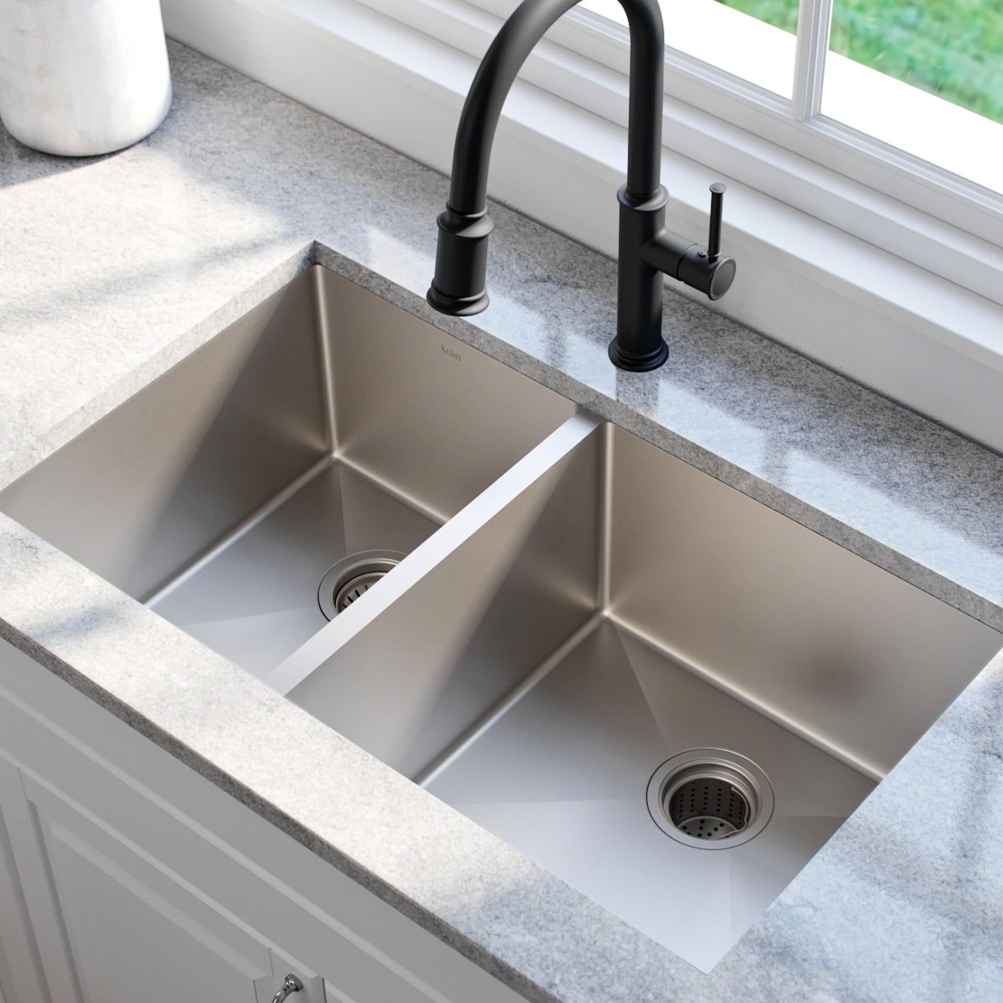 KRAUS Standart Pro 33" Undermount 60/40 Double Bowl 16 Gauge Stainless Steel Kitchen Sink - Image 7