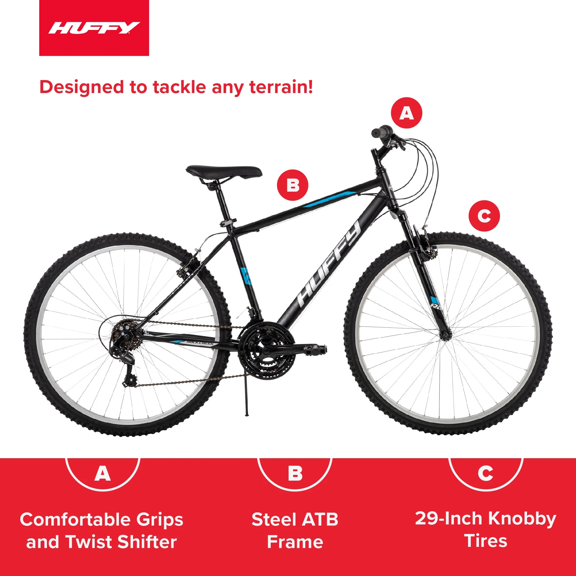 Huffy 29" Rock Creek Mountain Bike, Fits Riders 5'0"+, Matte Black, Adult, Men's - Image 13