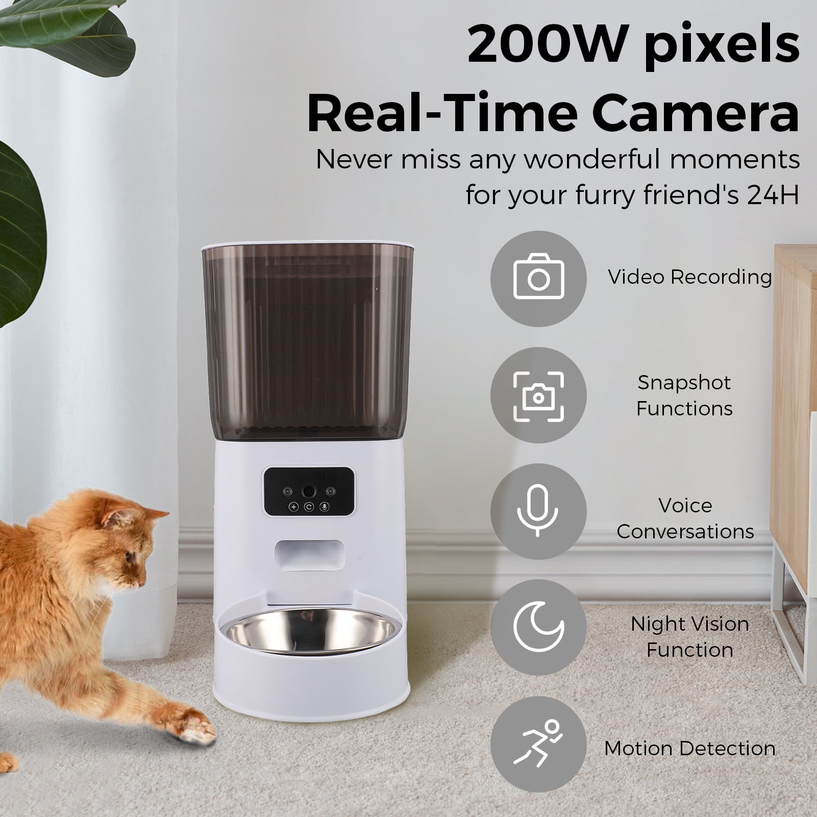 5L Automatic Cat Dog Feeder with Camera, App Control Smart Pet Feeder Food, HD Camera for Voice and Video Recording,Detachable for Easy Clean - Image 5