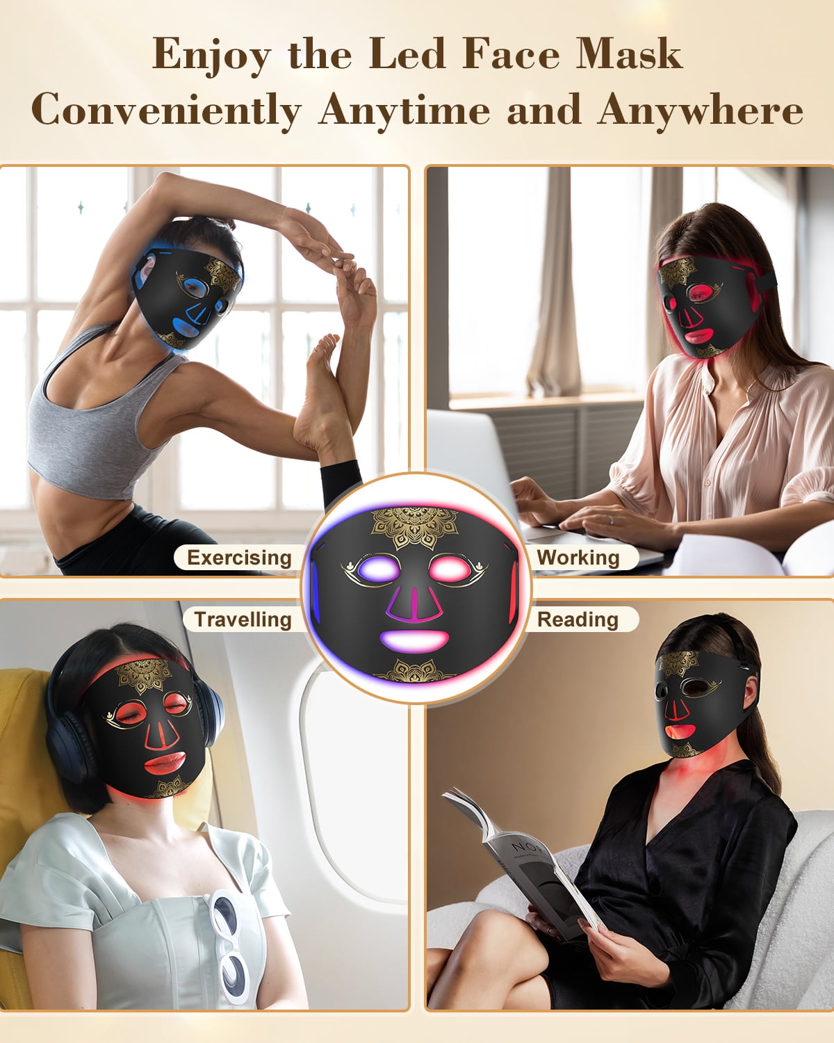 Red Light Therapy for Face, Cordless Infrared Led Face Mask, 4 Modes Portable Led Face Mask Light Therapy with Remote, At Home and Travel 100 LED Beads, Gift for Loved, Black - Image 6