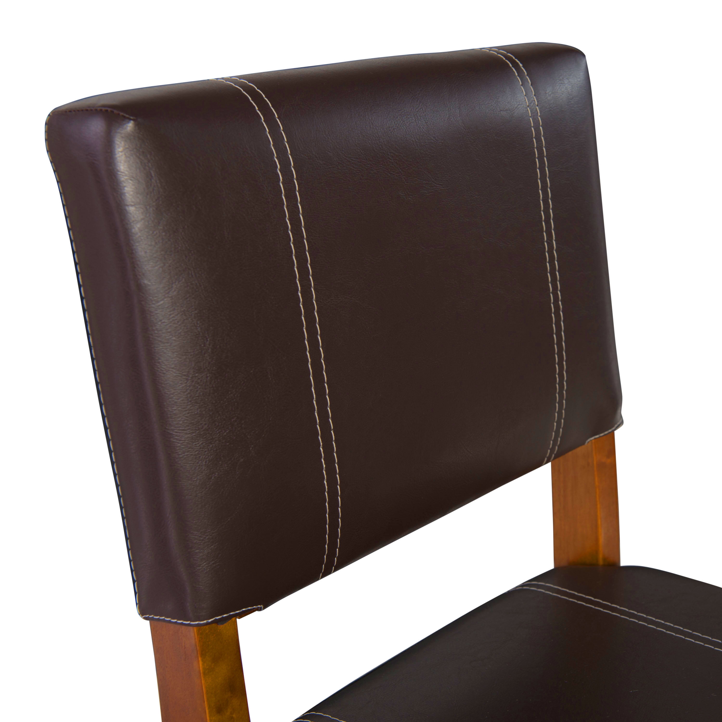 Linon Milano 24" Mid Back Indoor Upholstered Counter Stool, Medium Walnut/Dark Brown Faux Leather - Image 6