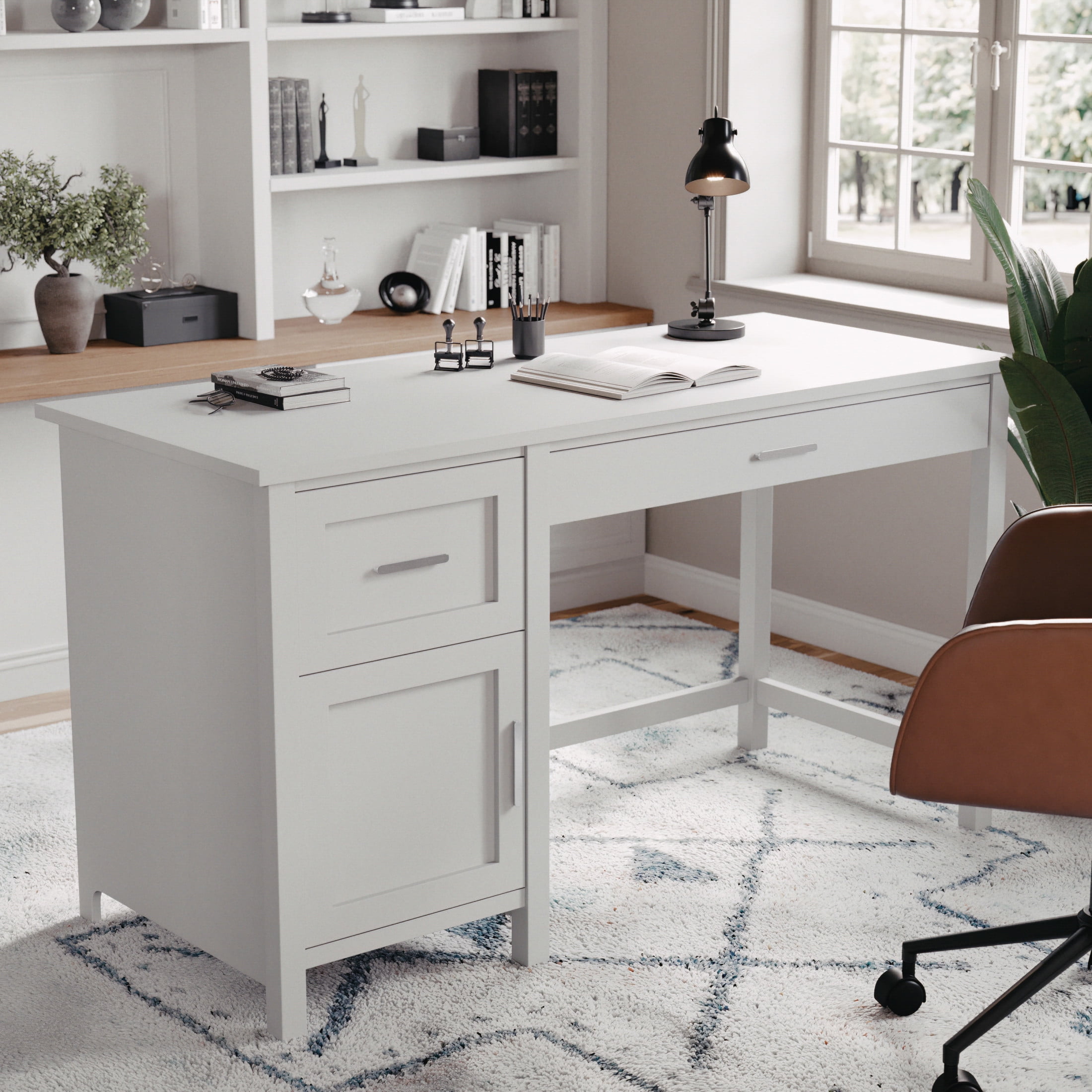 Martha Stewart Hutton Shaker Style Home Office Desk with Storage in Gray with Brushed Nickel Hardware - Image 3