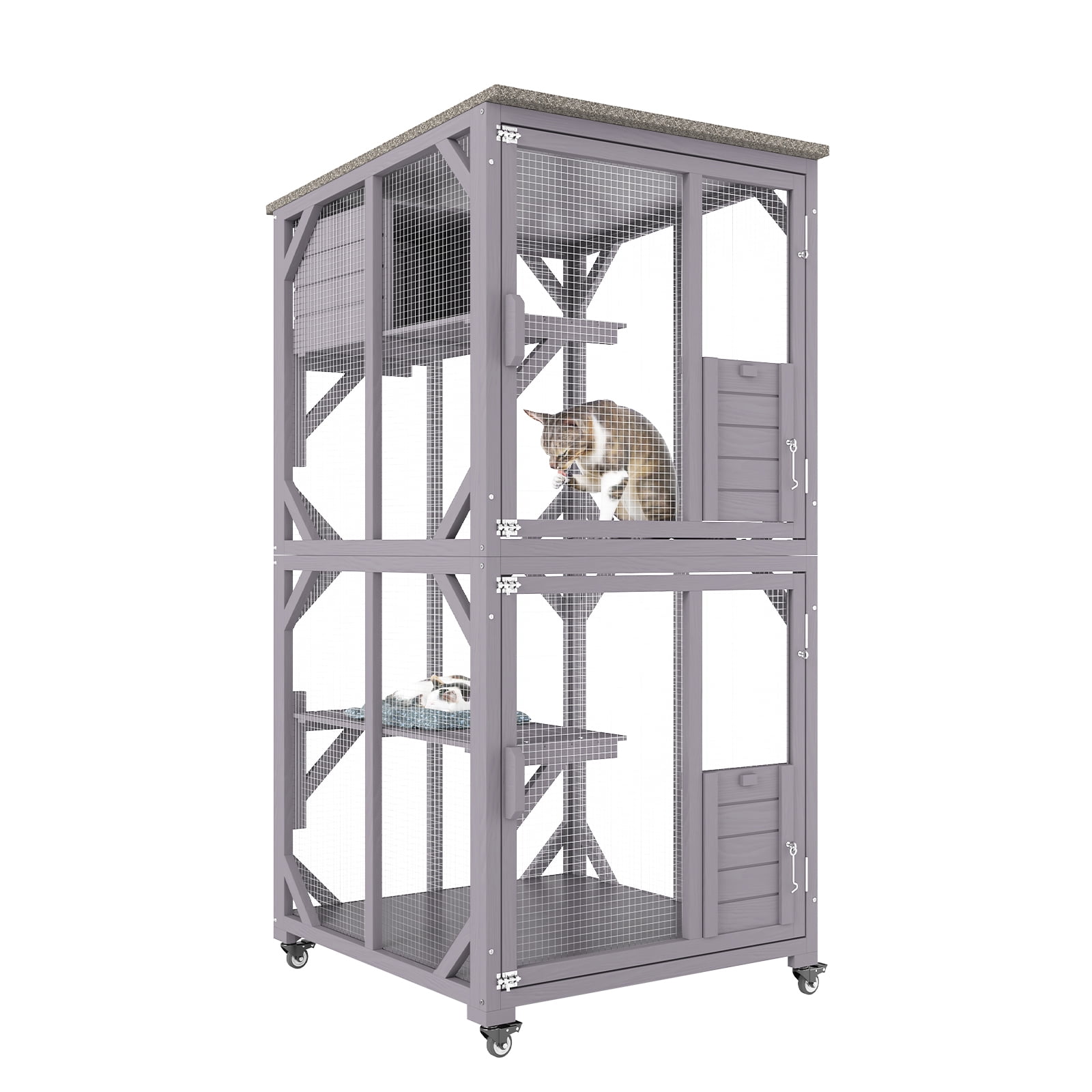 VEVOR Cat House Outdoor, 3-Tier Large Catio, Cat Enclosure with 360° Rotating Casters, 2 Platforms, A Resting Box and Large Front Door, 29.9 x 34 x 64.1 inch - Image 5