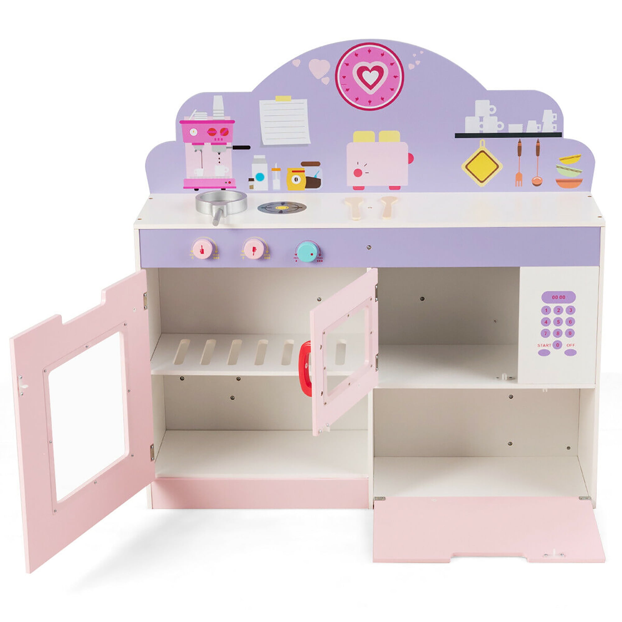 Costway 2 in 1 Kids Play Kitchen & Cafe Restaurant Wooden Pretend Cooking Playset Toy - Image 4