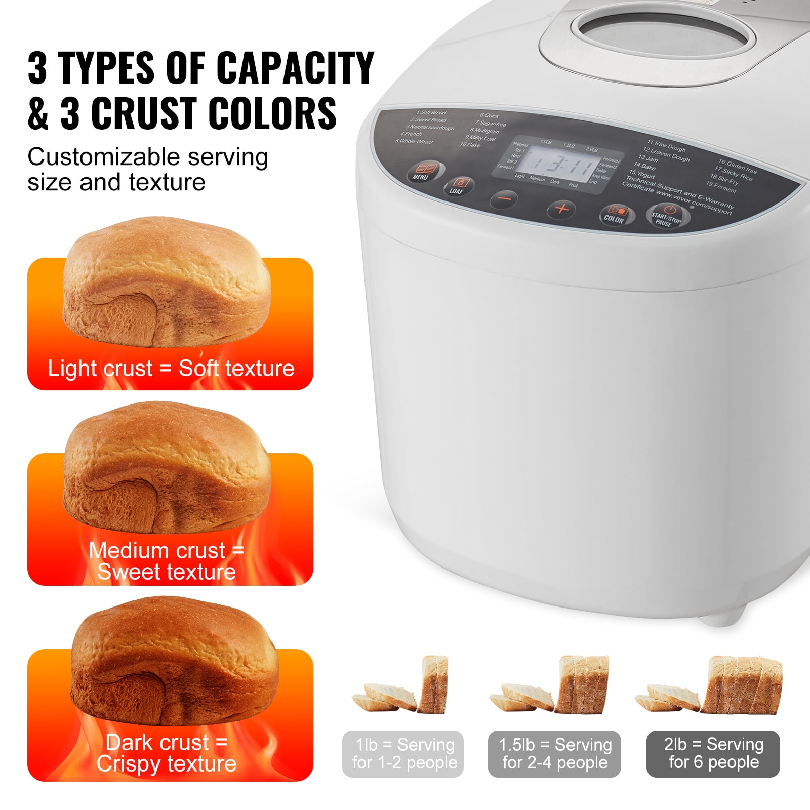 KFFKFF 2LB 19 in 1 Bread Maker Automatic Compact Dough Maker Non Stick White - Image 9