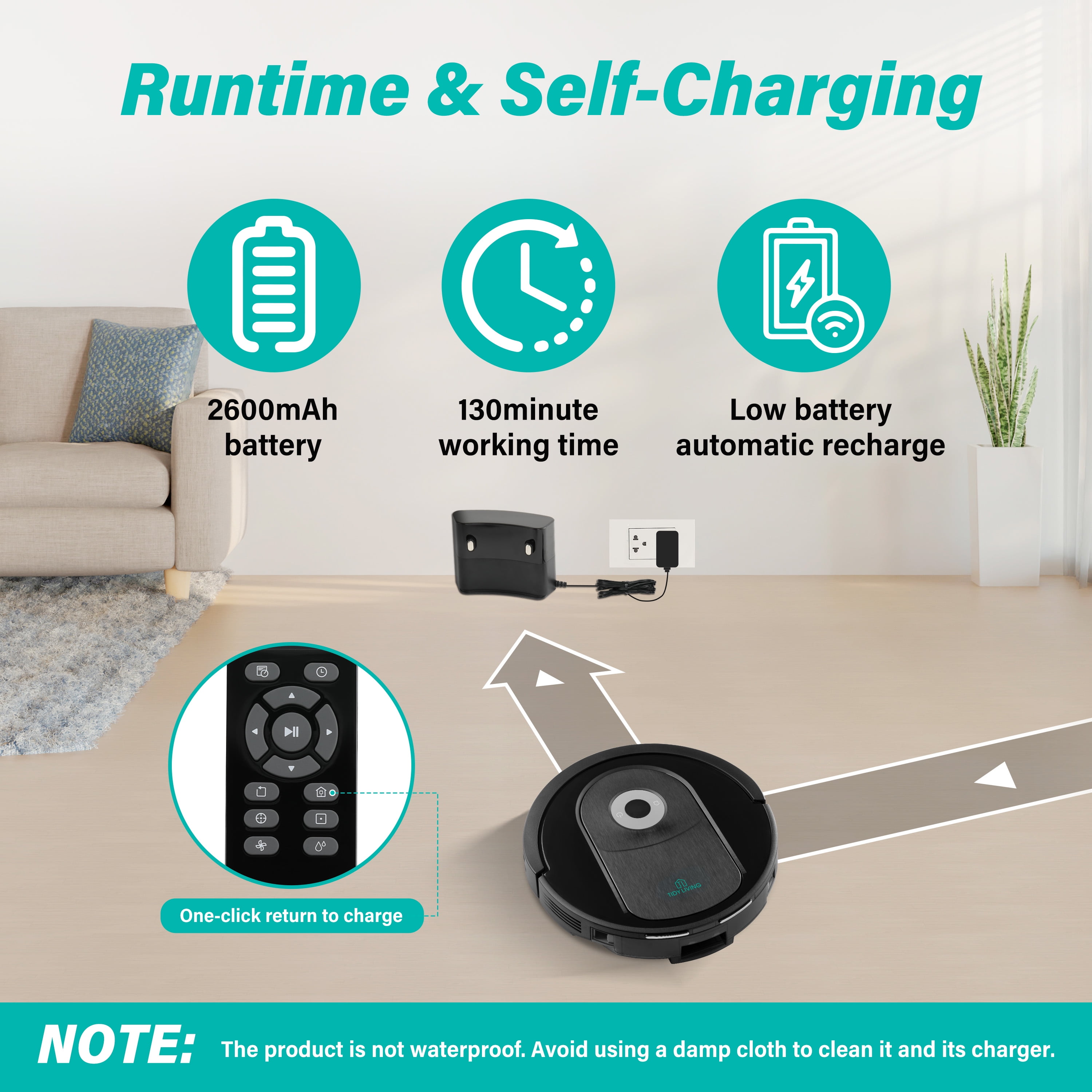 Tidy Living Robot Vacuum Cleaner,2 in 1 Robot Vacuum and Mop with 4000Pa/WiFi/Self-Charging for Hard Floors,Low Pile Carpet,New - Image 4