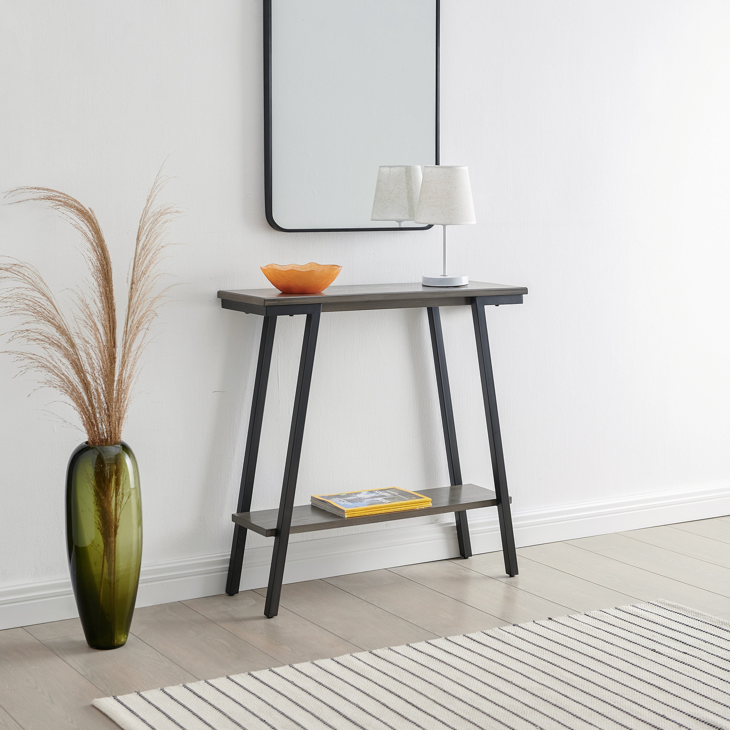 Leick Home Empiria 30" Wood and Metal Hall Console Table with Shelf, Gray/Matte Black - Image 19