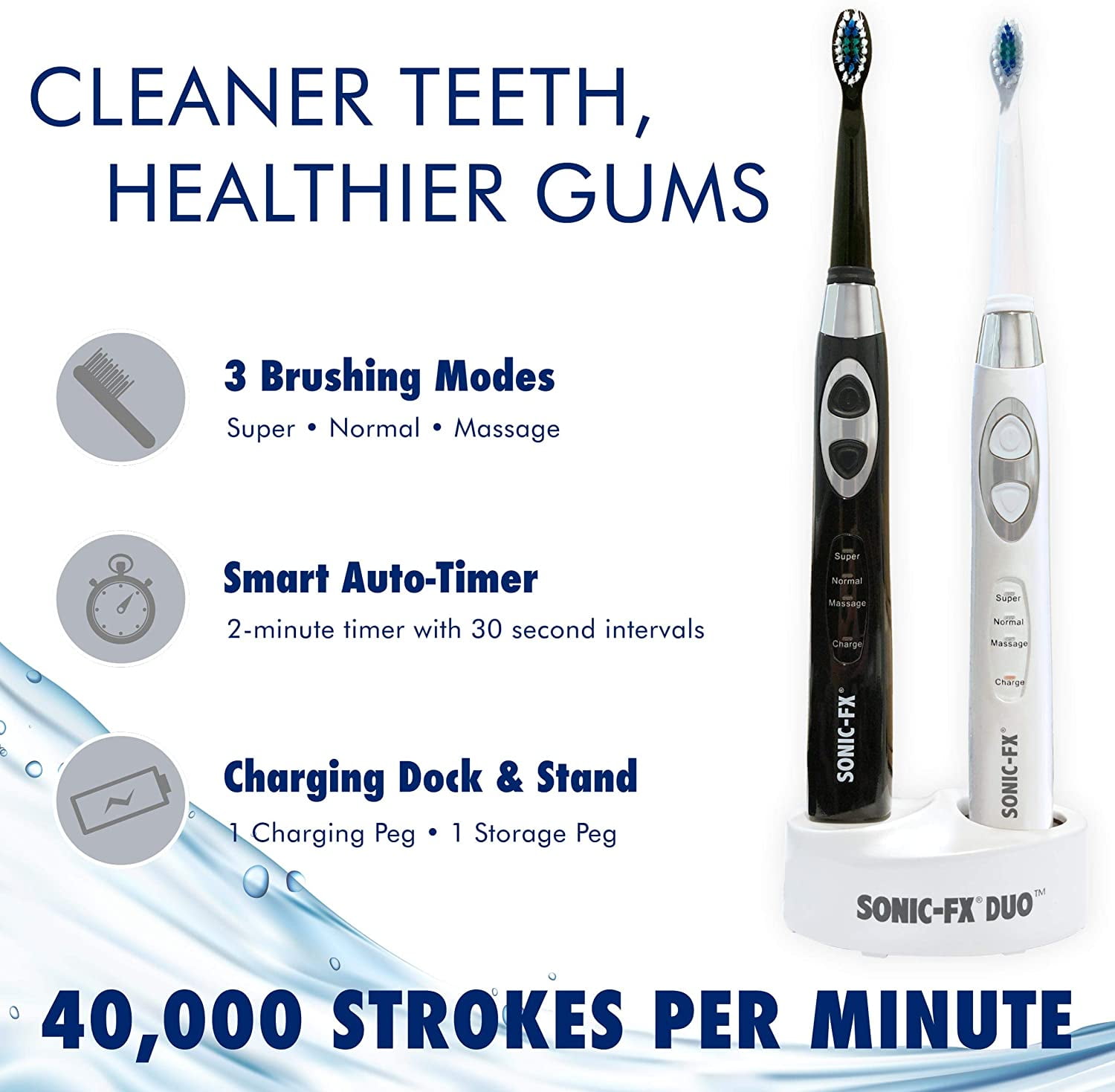 Sonic-FX Duo Electric Toothbrush w/ 14 Brush Heads + 2 Interdental with Comfortable Grip for Adult - Image 8