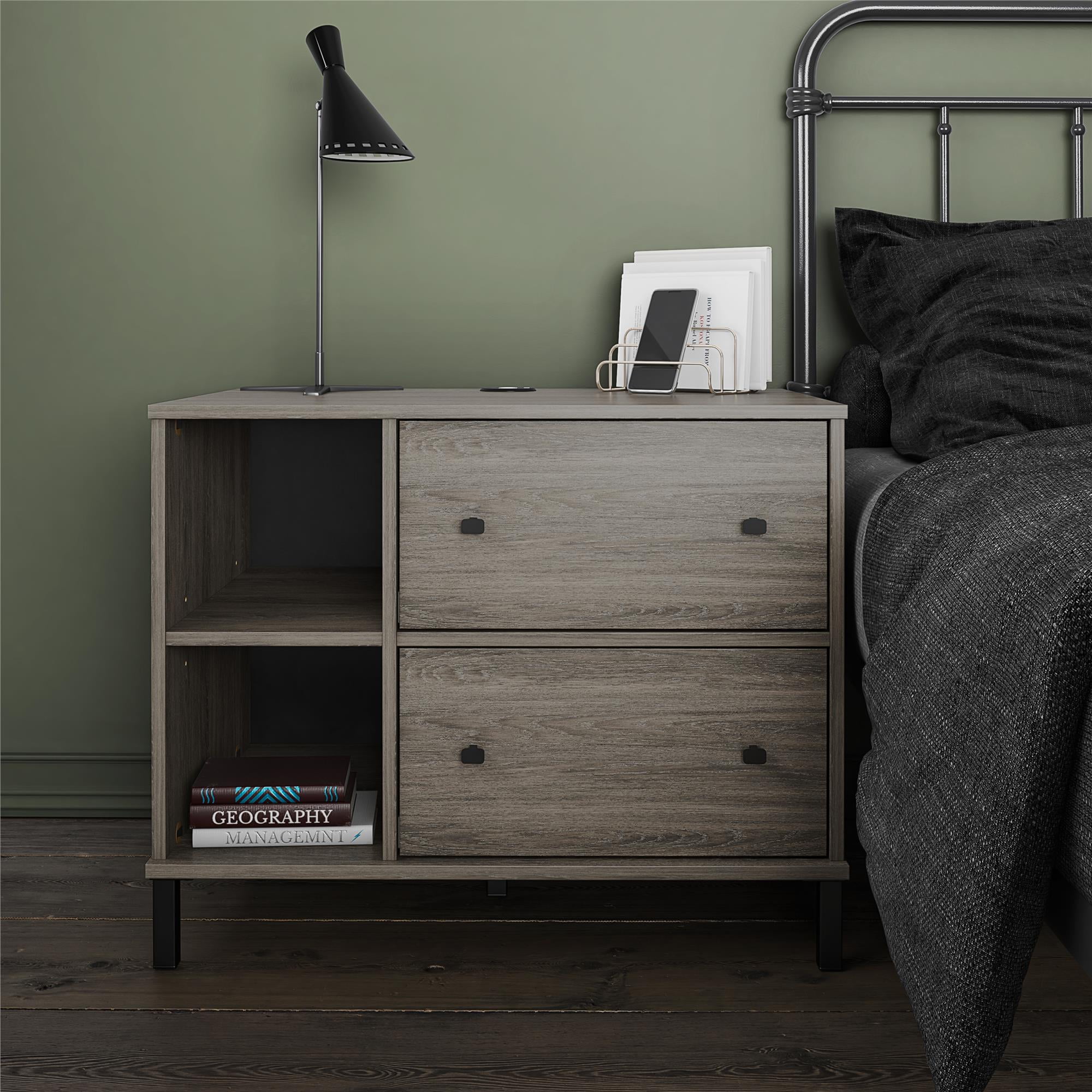 Novogratz Kalissa Wide Nightstand with Wireless Charger, Gray Oak with Black - Image 11
