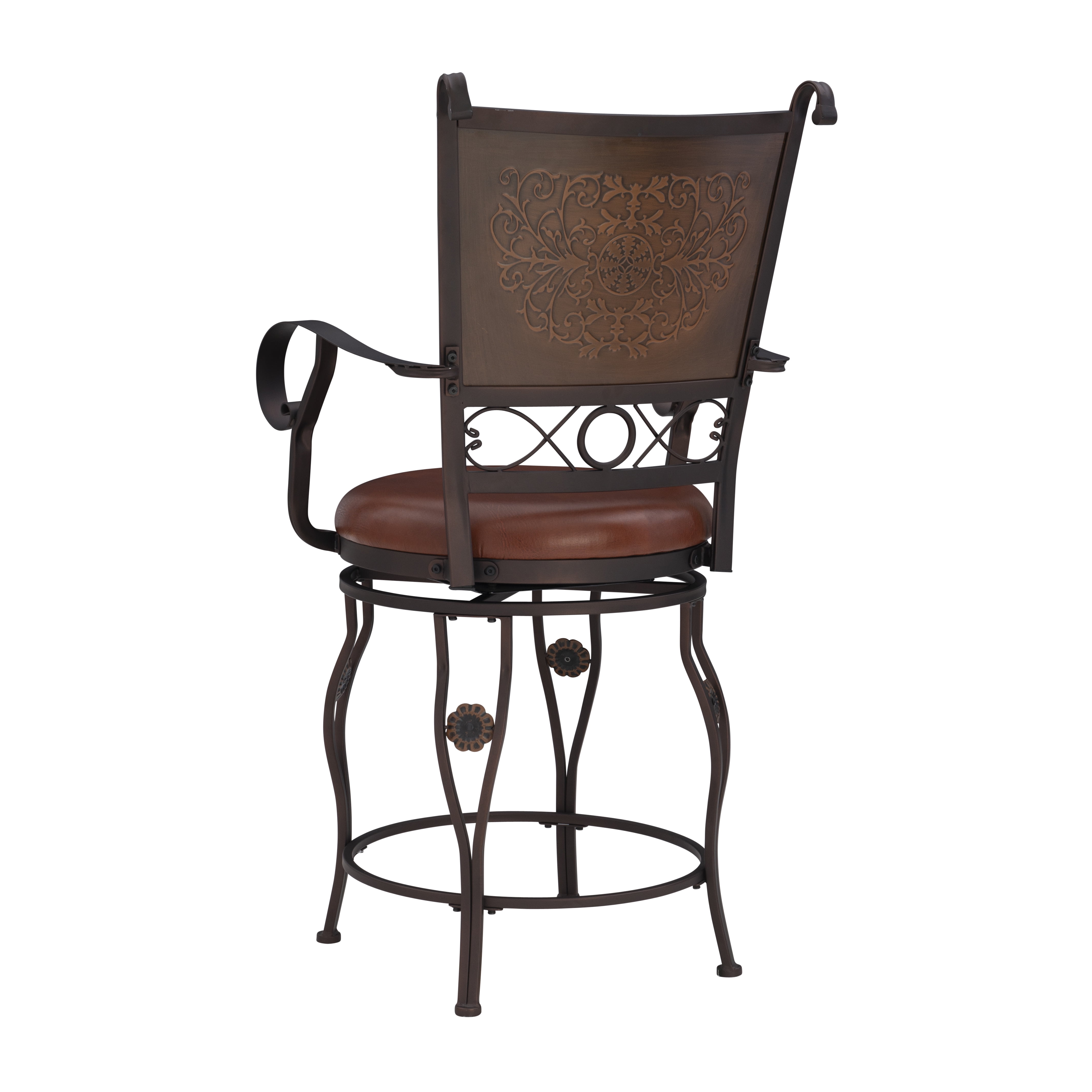 Powell Big & Tall Copper Stamped Back Counter Stool with Arms, Bronze with Brown Fabric, Includes 1 Stool - Image 2