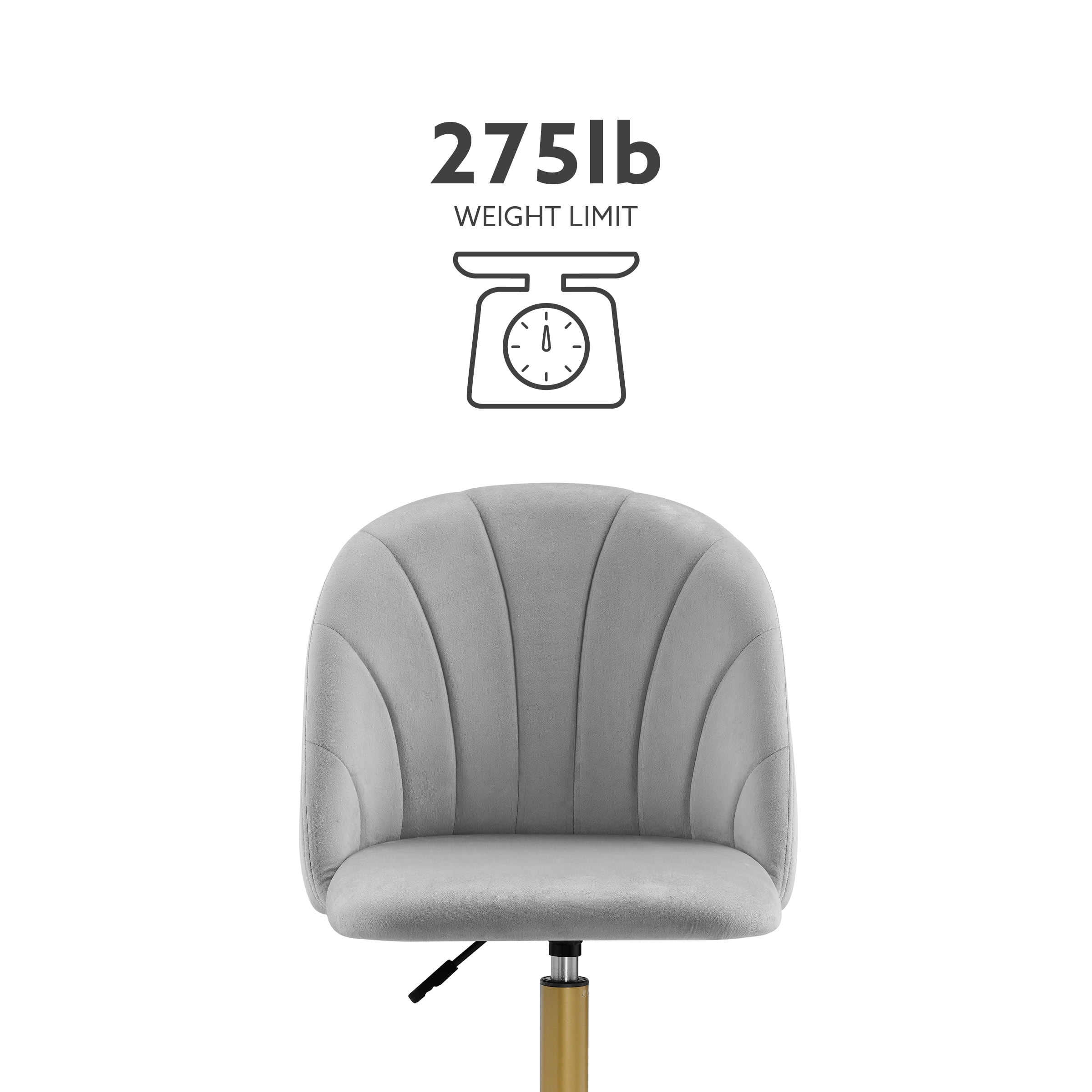 Linon Alondra Mid Back Velvet Office Chair with Adjustable Height and Swivel, Gold/Gray - Image 14