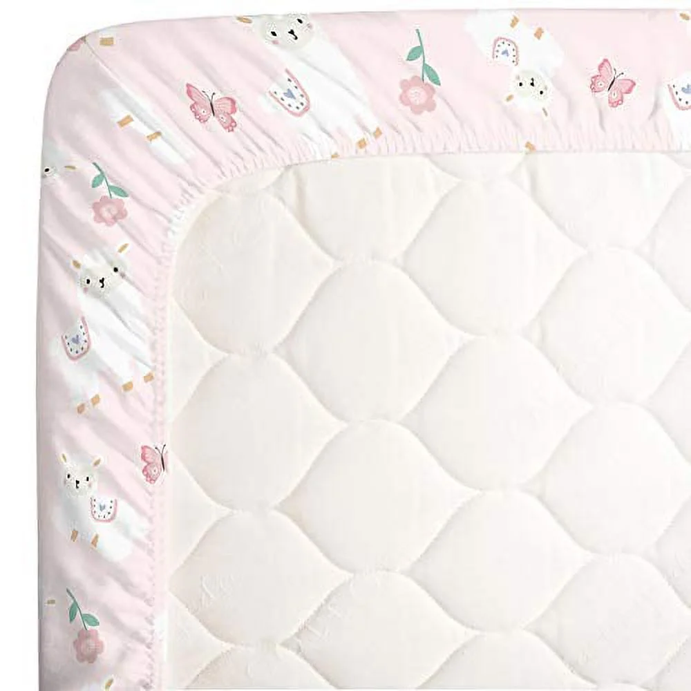 Little Love by NoJo Sweet Llama and Butterflies 3PC Mini Porta Crib Bedding Set, Pink, Purple, Girl - Comforter ,two sheets - Image 7