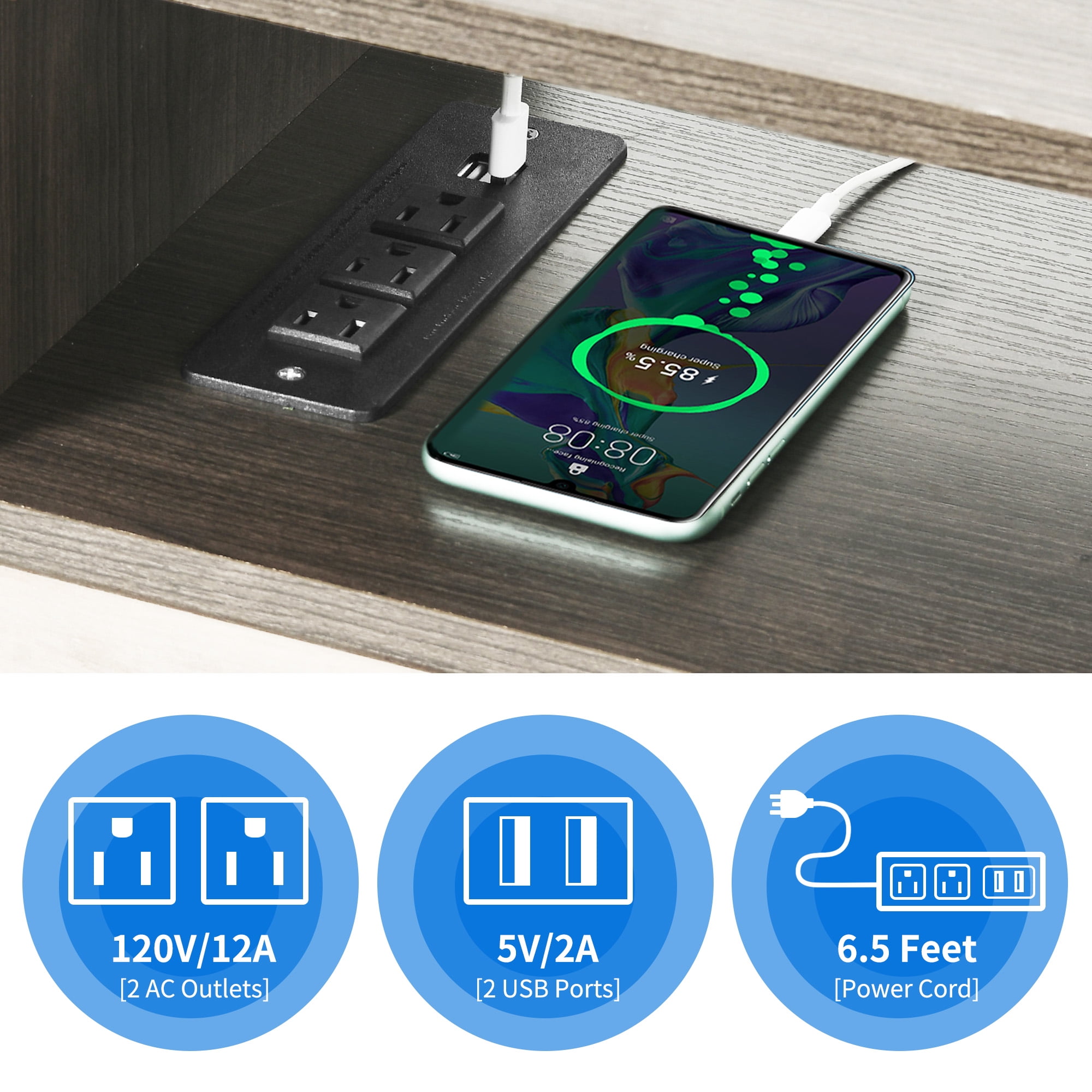 Dextrus LED TV Stand for 75" TV, Entertainment Center w/Outlets & USB Ports, Media Cabinet, Gray - Image 7