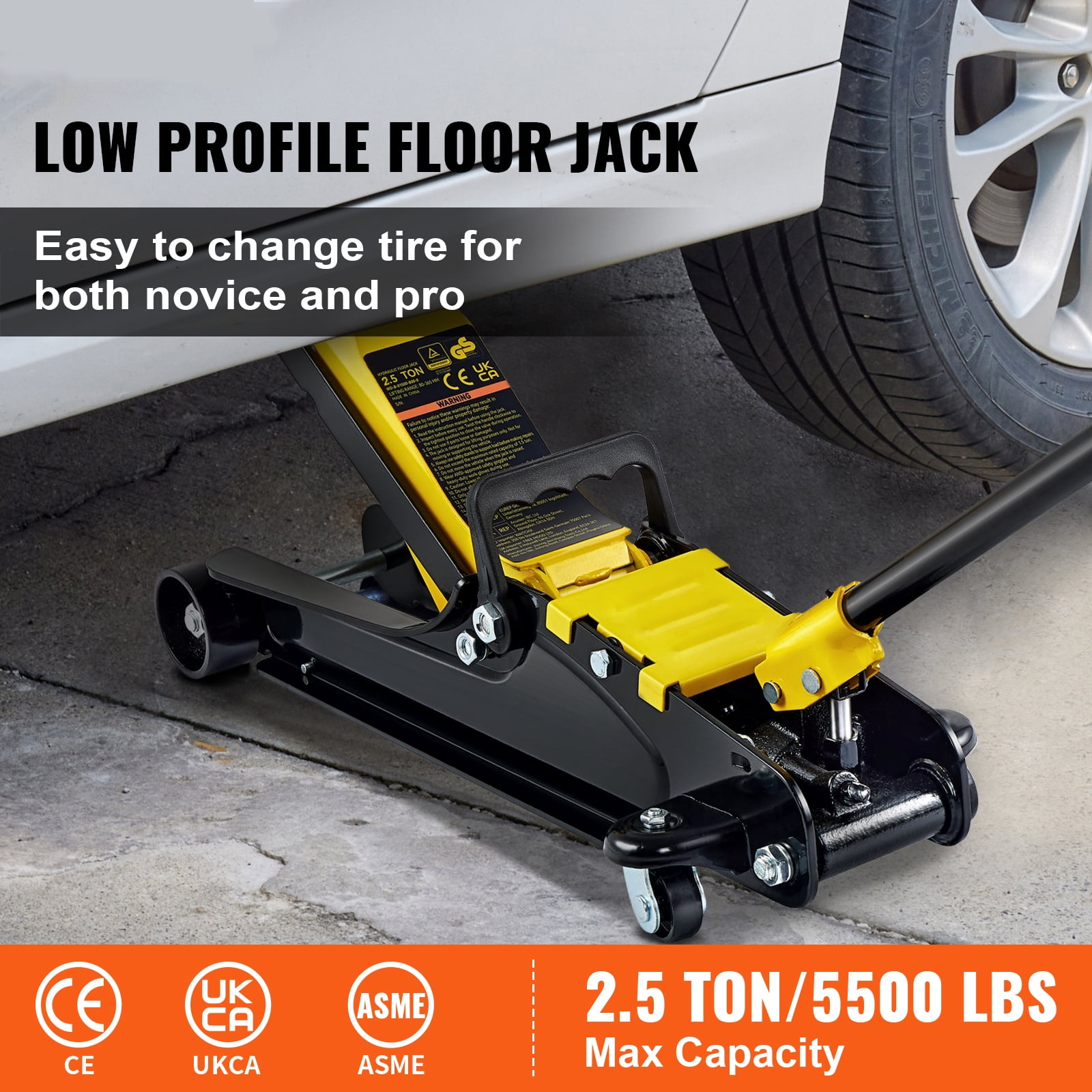 KFFKFF Low Profile Floor Jack , 2.5 Ton Slim Profile, Durable Steel Racing Lift with Single Piston Pump, Range 3.35"-14.96" - Image 5