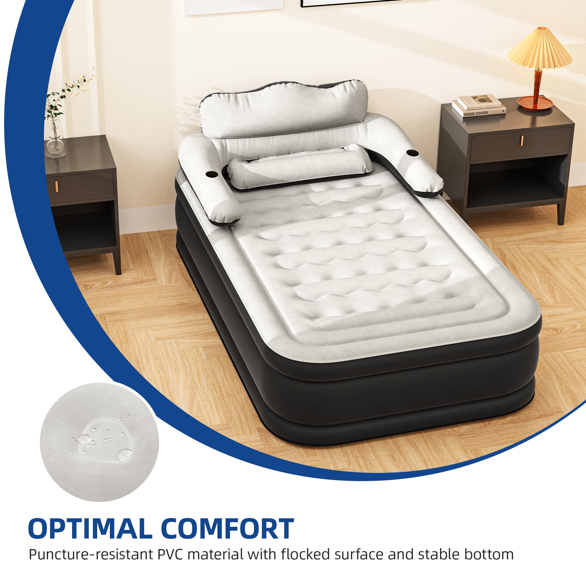 Uforic FullXL Air Bed featuring Headboard, 18in Inflatable Mattress with Pillow, Portable Electric Pump, Black - Ideal Queen Air Mattress for Camping & Home Use - Image 3