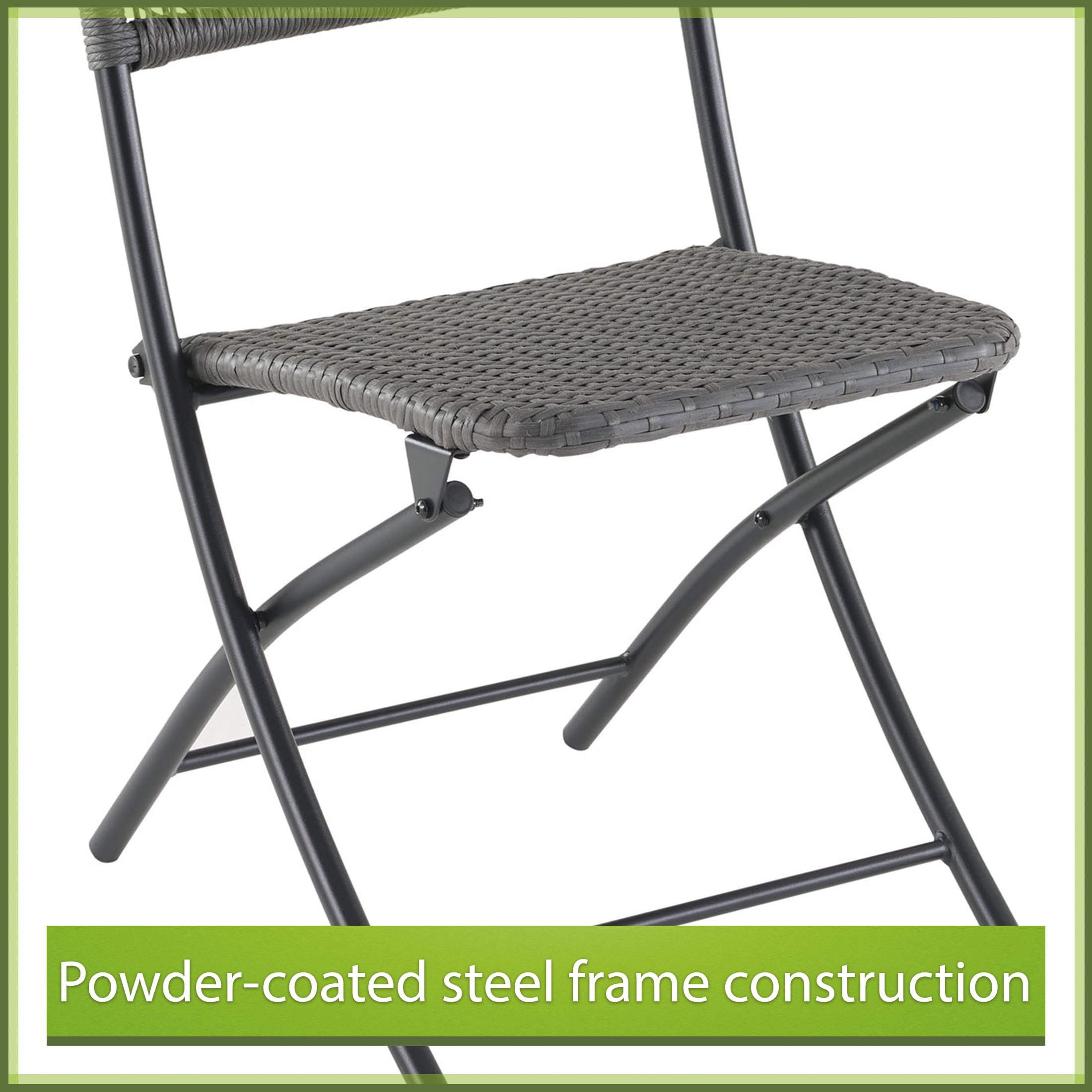 Mainstays 3-Piece Steel and Wicker Rope Folding Outdoor Patio Bistro Set, Gray/Black - Image 9