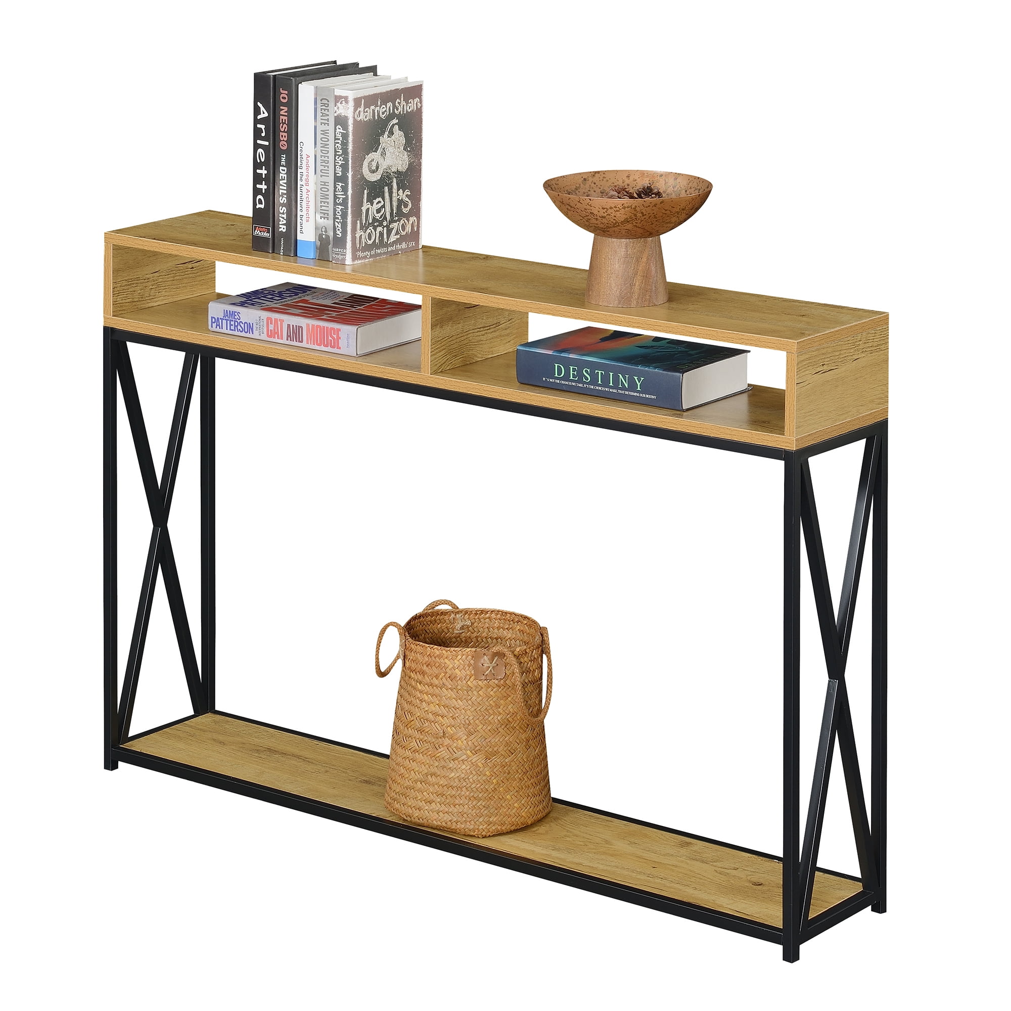Convenience Concepts Tucson Deluxe 2 Tier Console Table, English Oak/Black - Image 2