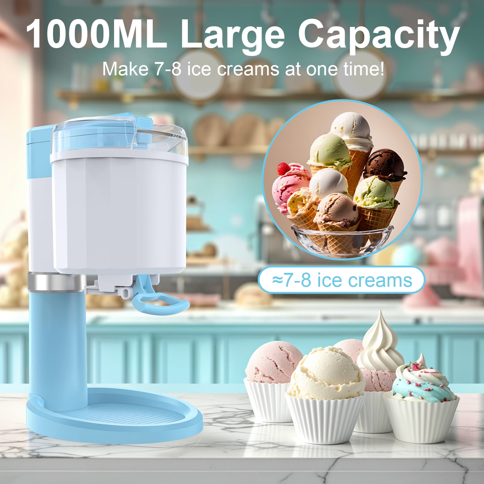 VAVSEA Ice Cream Maker, Frozen Yogurt Machine, for Homemade Gelato, Sorbet, Electric Soft Serve Maker, Christmas Gift, Blue - Image 4