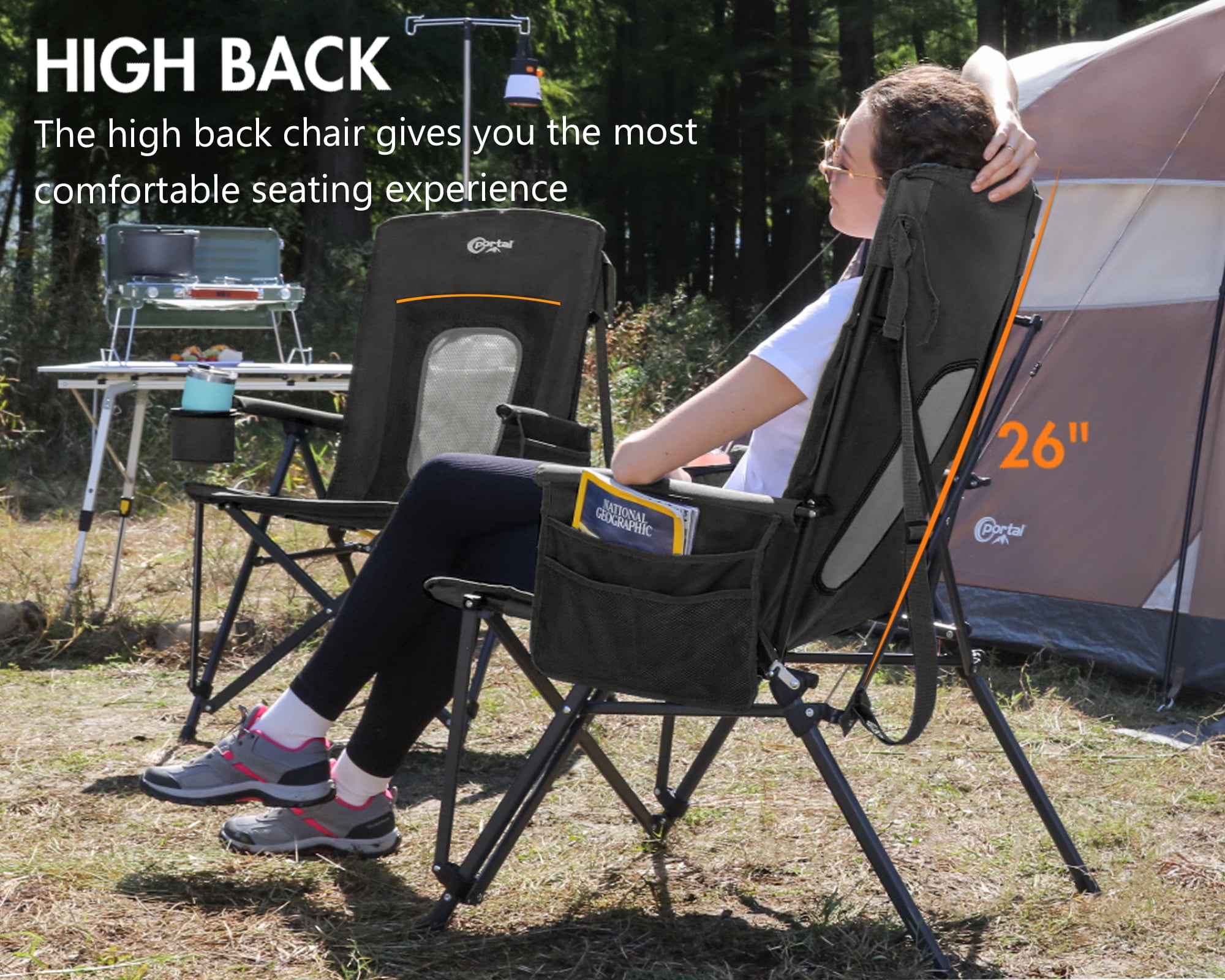 PORTAL Folding Camping Chair for Adults, Portable High Back Oversized Camp Chair for Outdoor, Supports 400 lbs,Black - Image 8