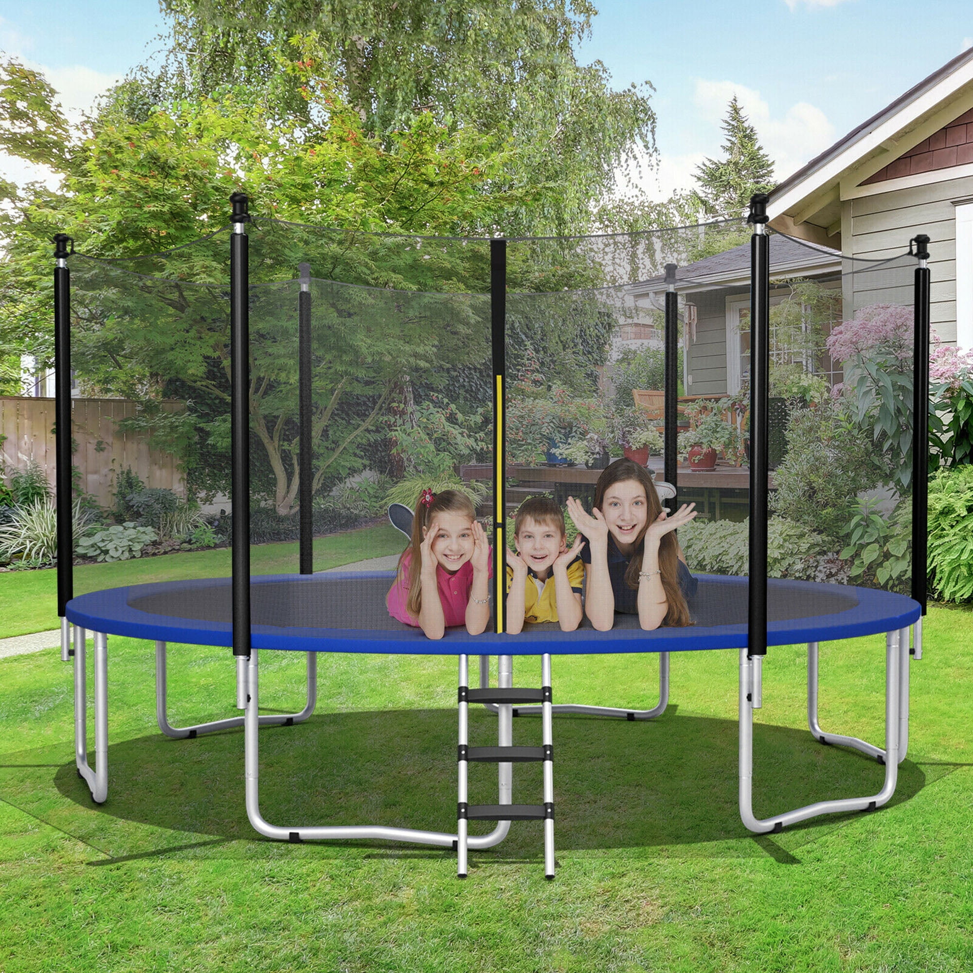 Gymax 16FT Replacement Trampoline Safety Enclosure Net w/ Zipper & Buckle for 6 Poles - Image 6