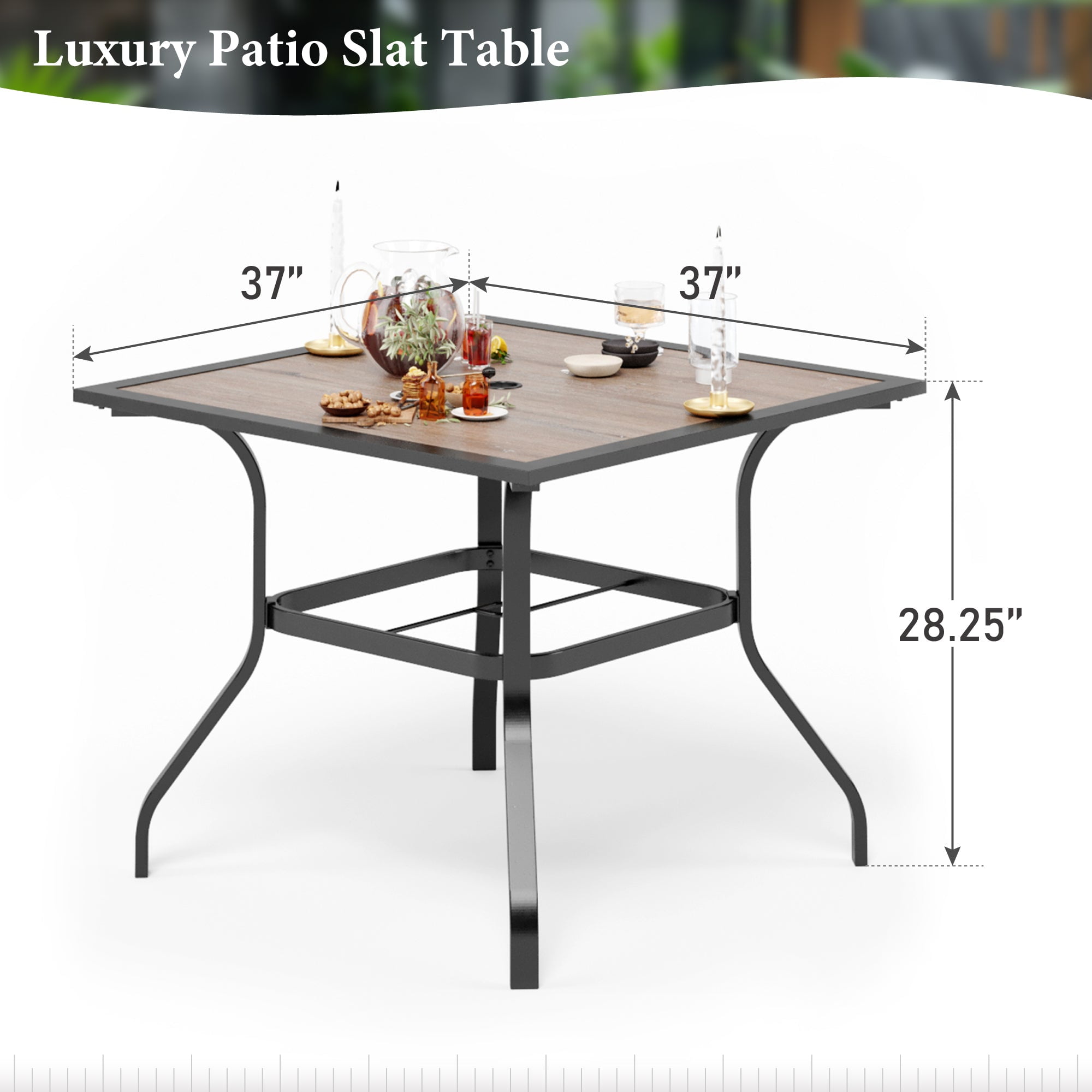 MF Studio 5-Piece Outdoor Patio Wicker Dining Set with Cushioned Chairs & 37" Square Wood-Grain Table, Brown - Image 2