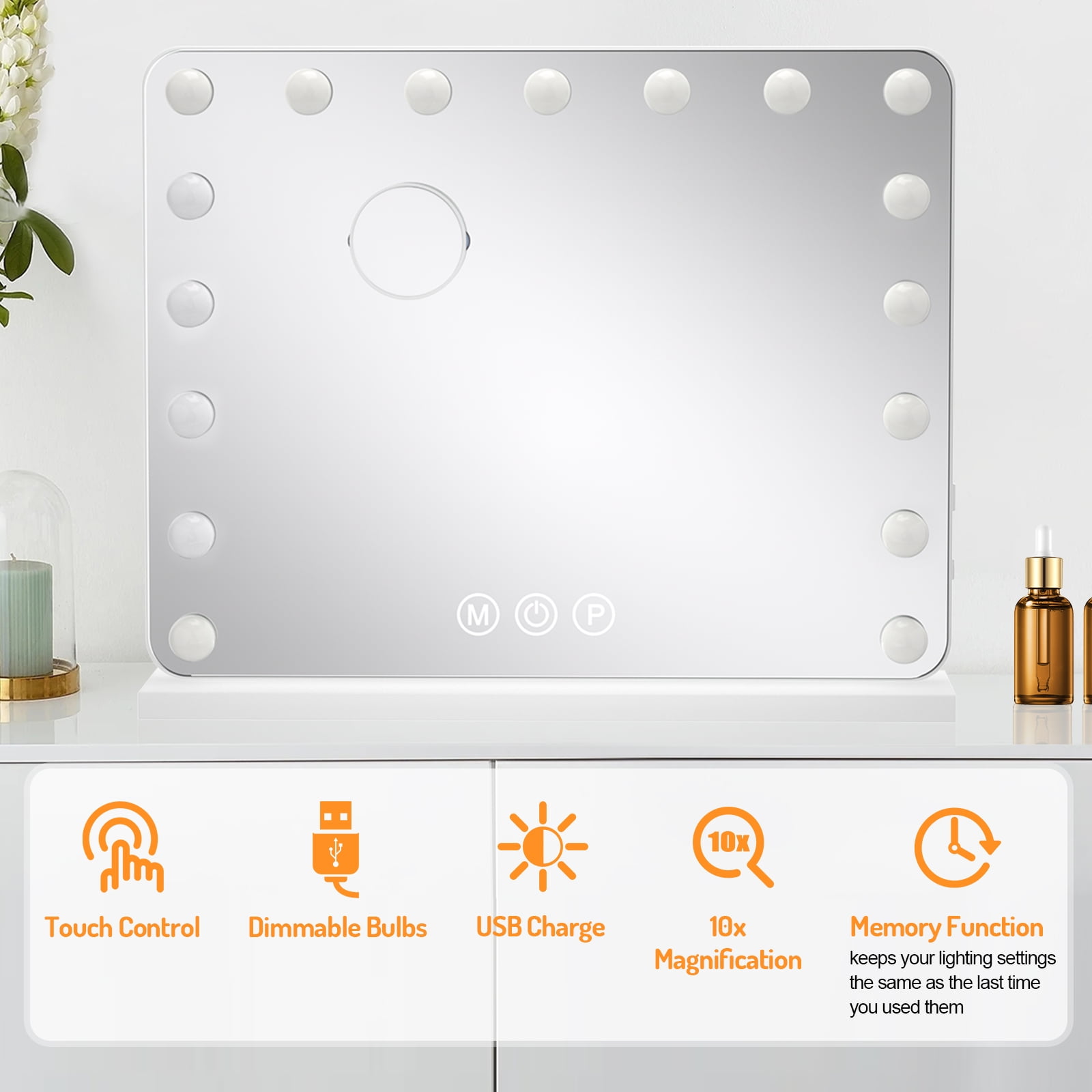 Vanity Mirror with Lights,22.8" x 18.8"Large Makeup Mirror with Lights & 10X Magnification , WLRETMCI Hollywood Vanity Mirror with 3 Modes Dimmable , Smart Touch, Tabletop Wall Mount - Image 6