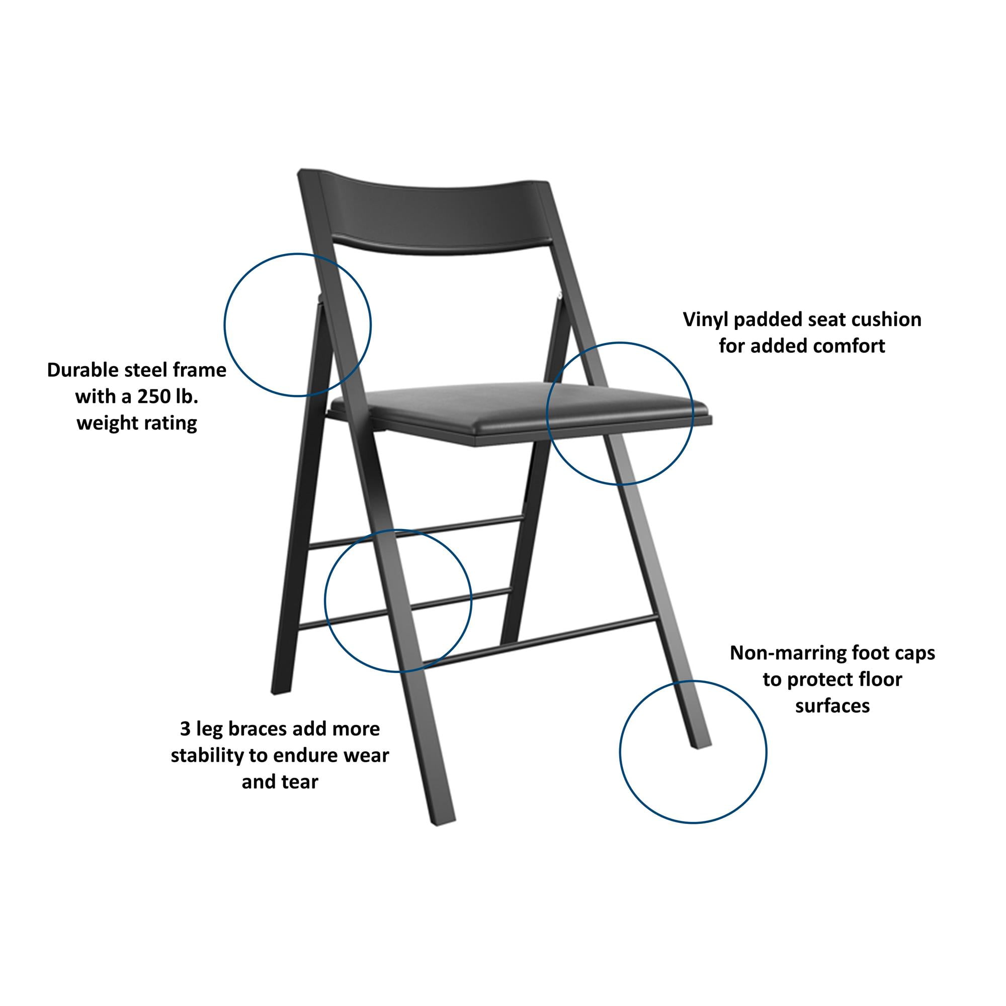 COSCO Modern Folding Chairs with Vinyl Seats, 2-Pack, Black - Image 2