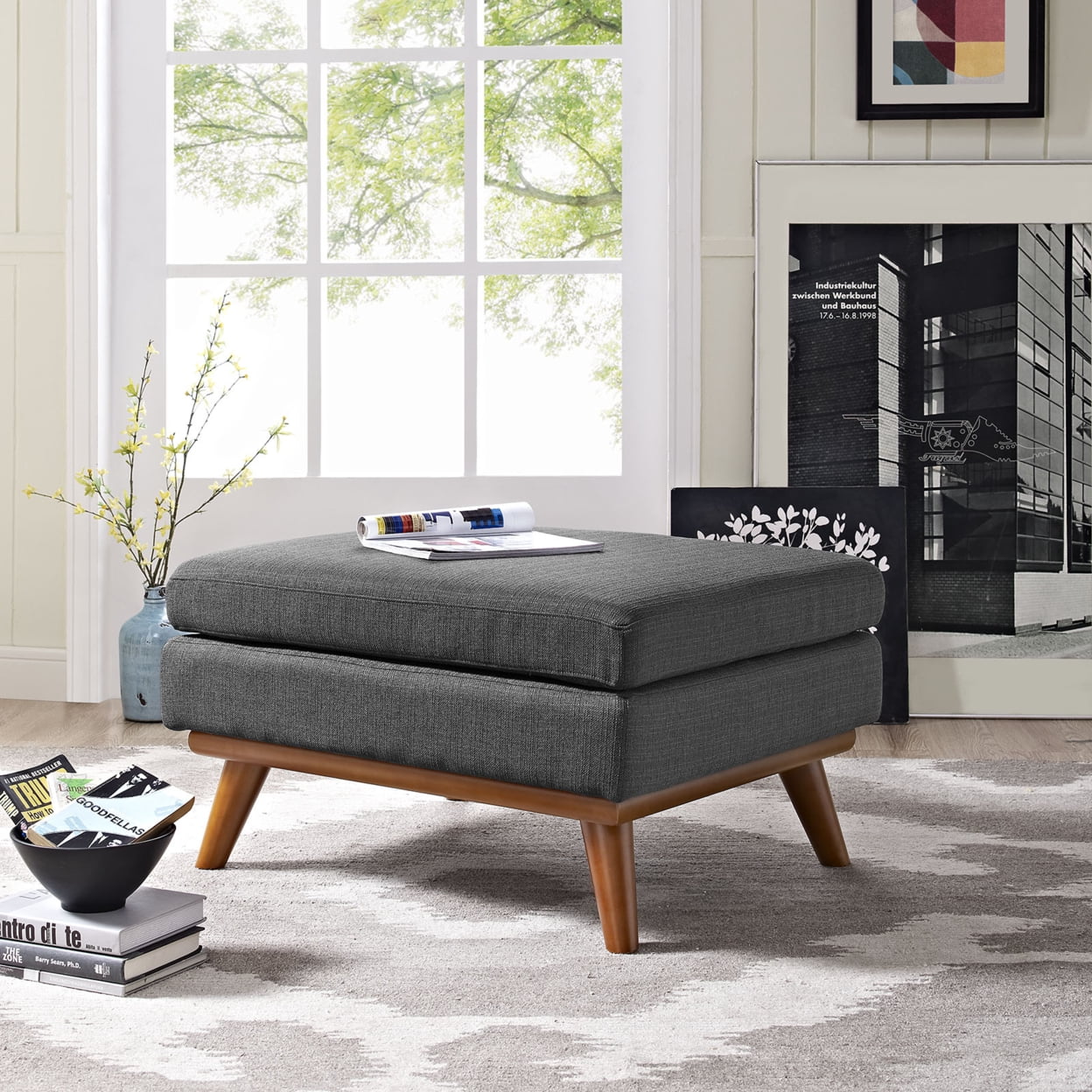 Modway Engage Upholstered Fabric Ottoman in Gray - Image 4