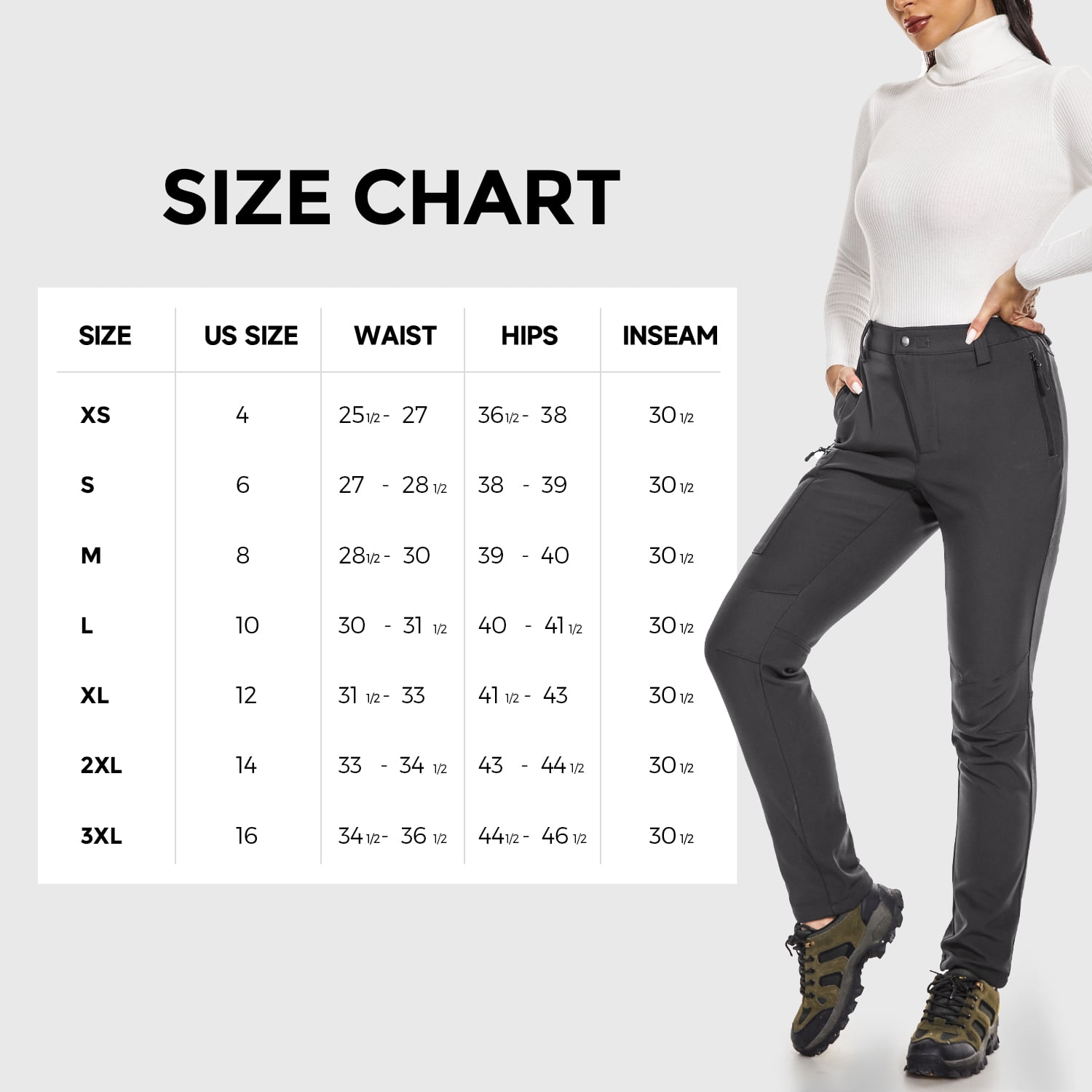 Hiauspor Women's Snow Pants Waterproof Fleece Lined Insulated for Ski Winter Hiking Grey 2XL - Image 4