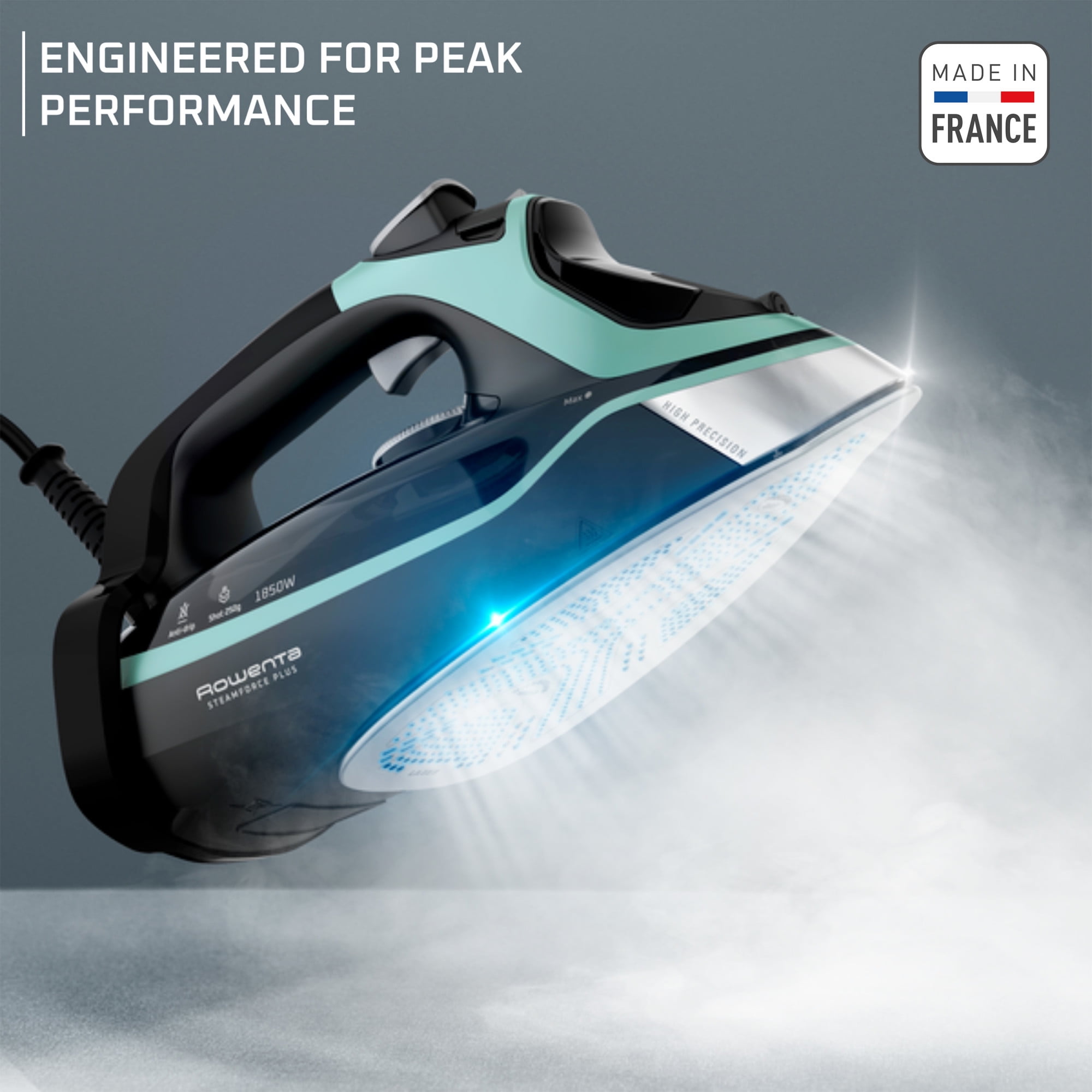 Rowenta Steam Force+ Iron for Clothes, Stainless Steel Soleplate, 1850 Watts, 400 Microsteam Holes, Garment Steamer, Black & Blue, DW9440U1 - Image 3